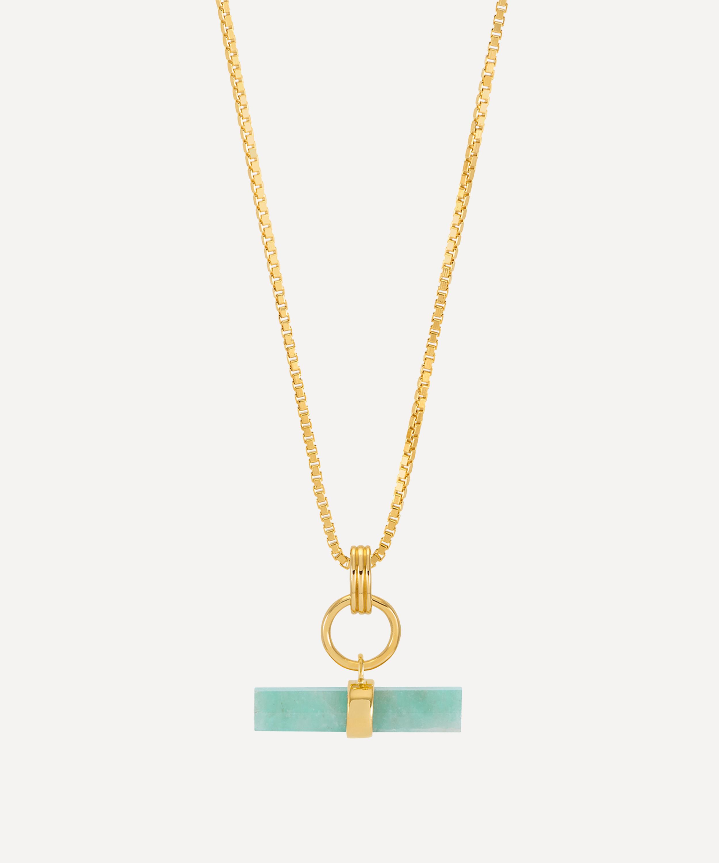 Rachel Jackson - 22ct Gold-Plated Amazonite T-Bar Pendant Necklace image number 0