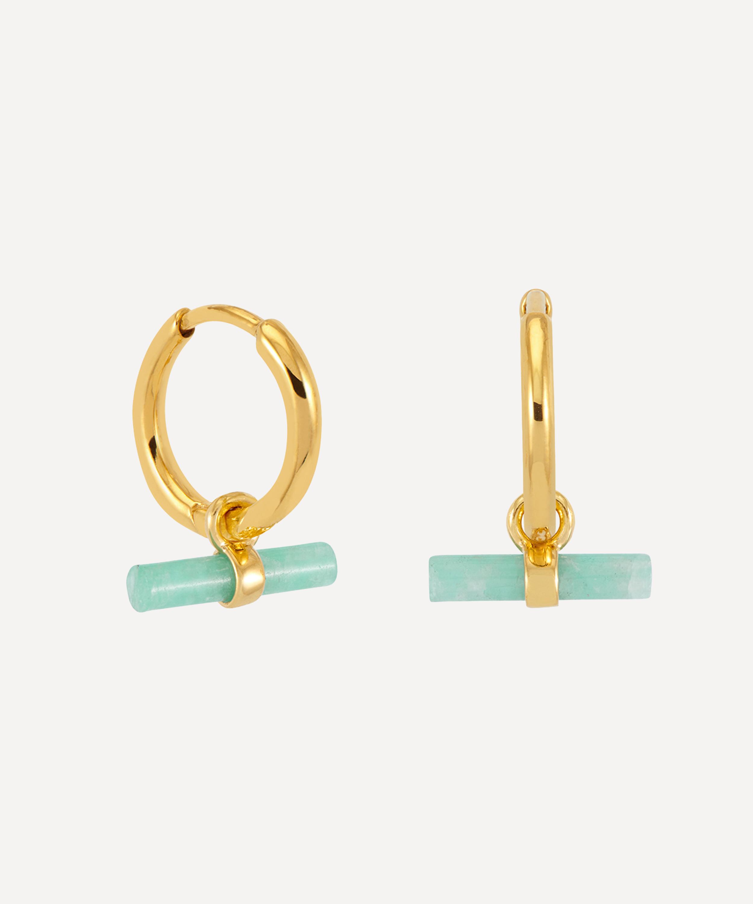 Rachel Jackson - 22ct Gold-Plated Amazonite T-Bar Huggie Hoop Earrings image number 0