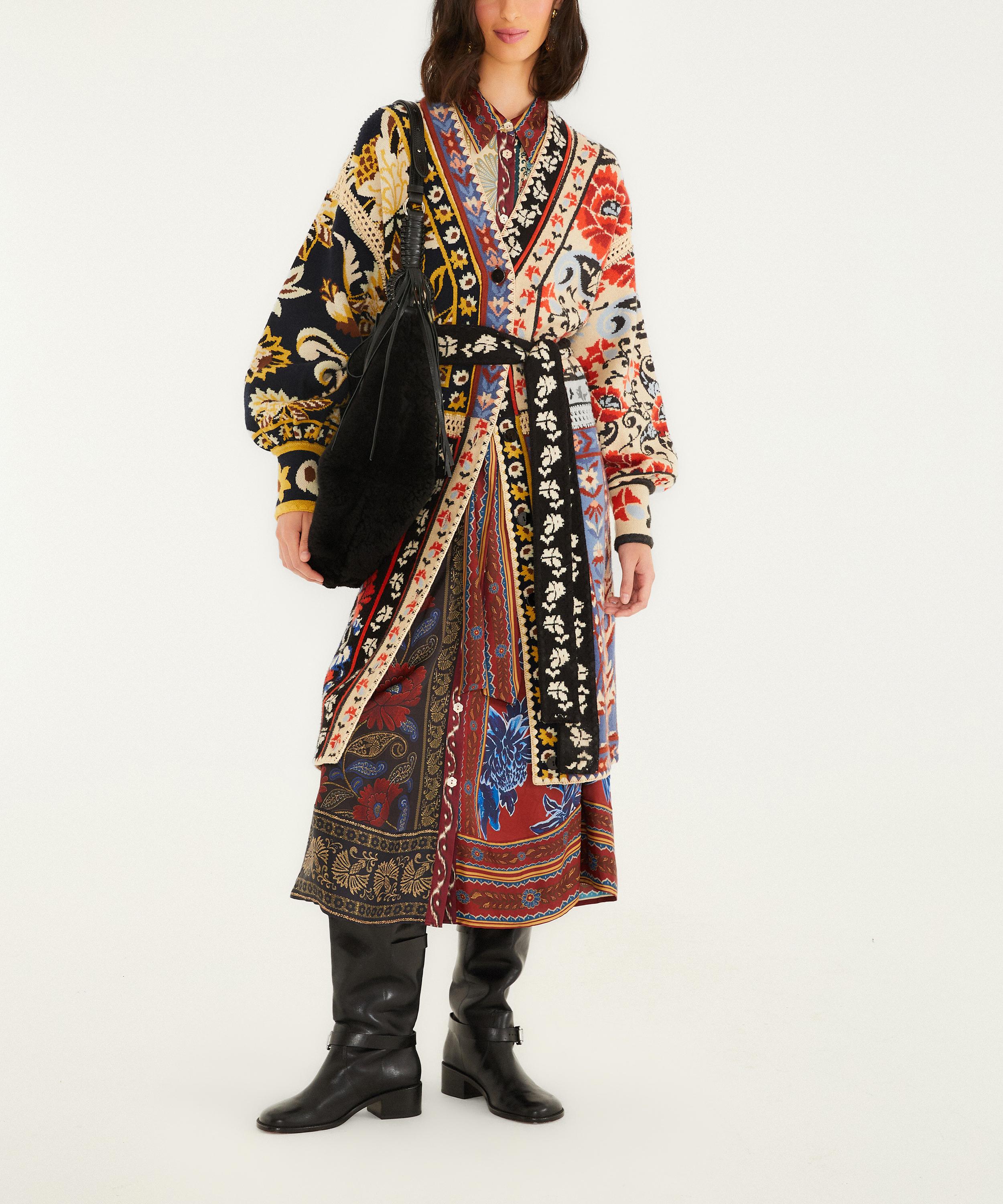 FARM Rio - Mixed Flower Print Patchwork Knit Midi Cardigan image number 0