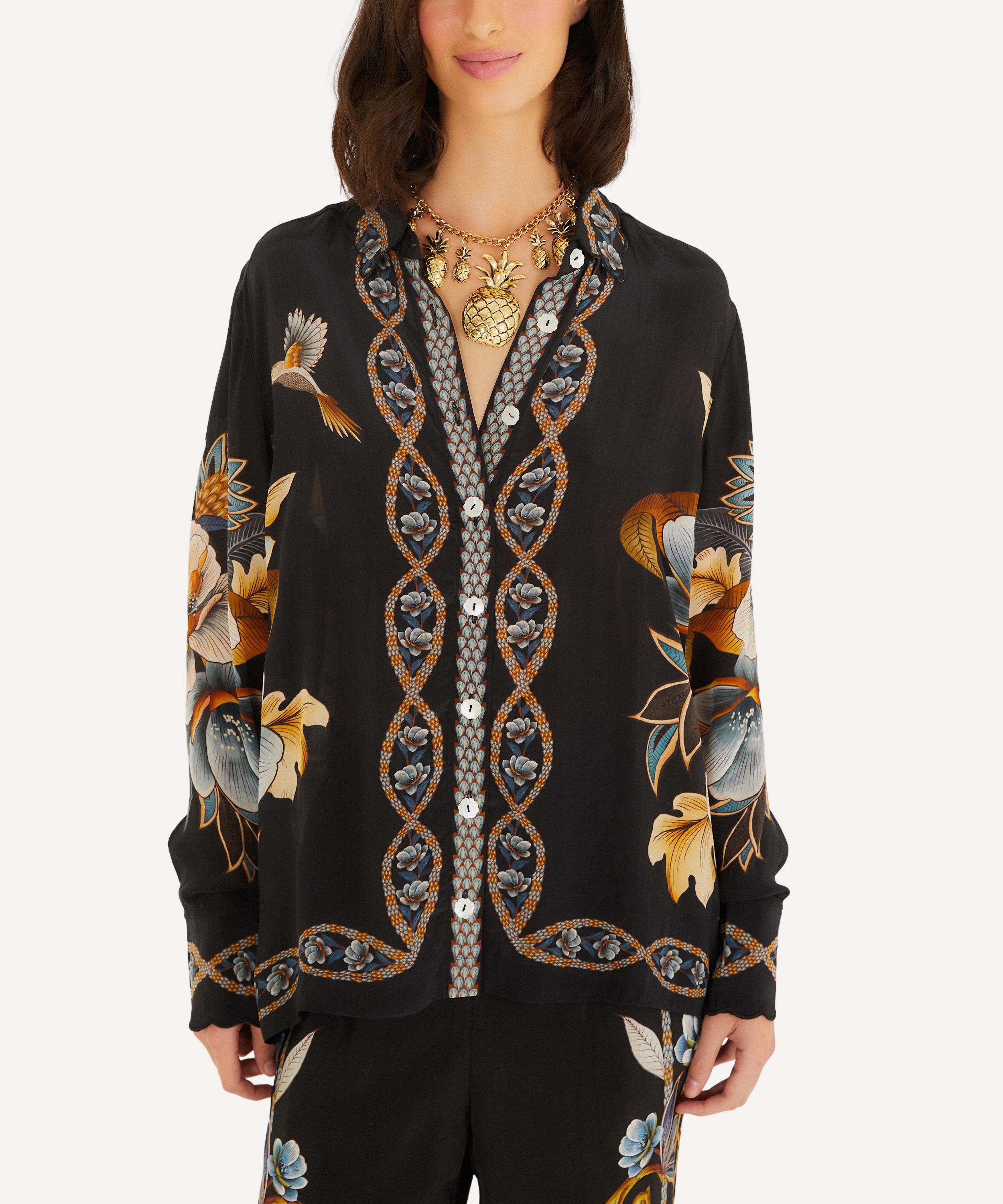 FARM Rio - Black Floral Snake Pyjama Shirt image number 1