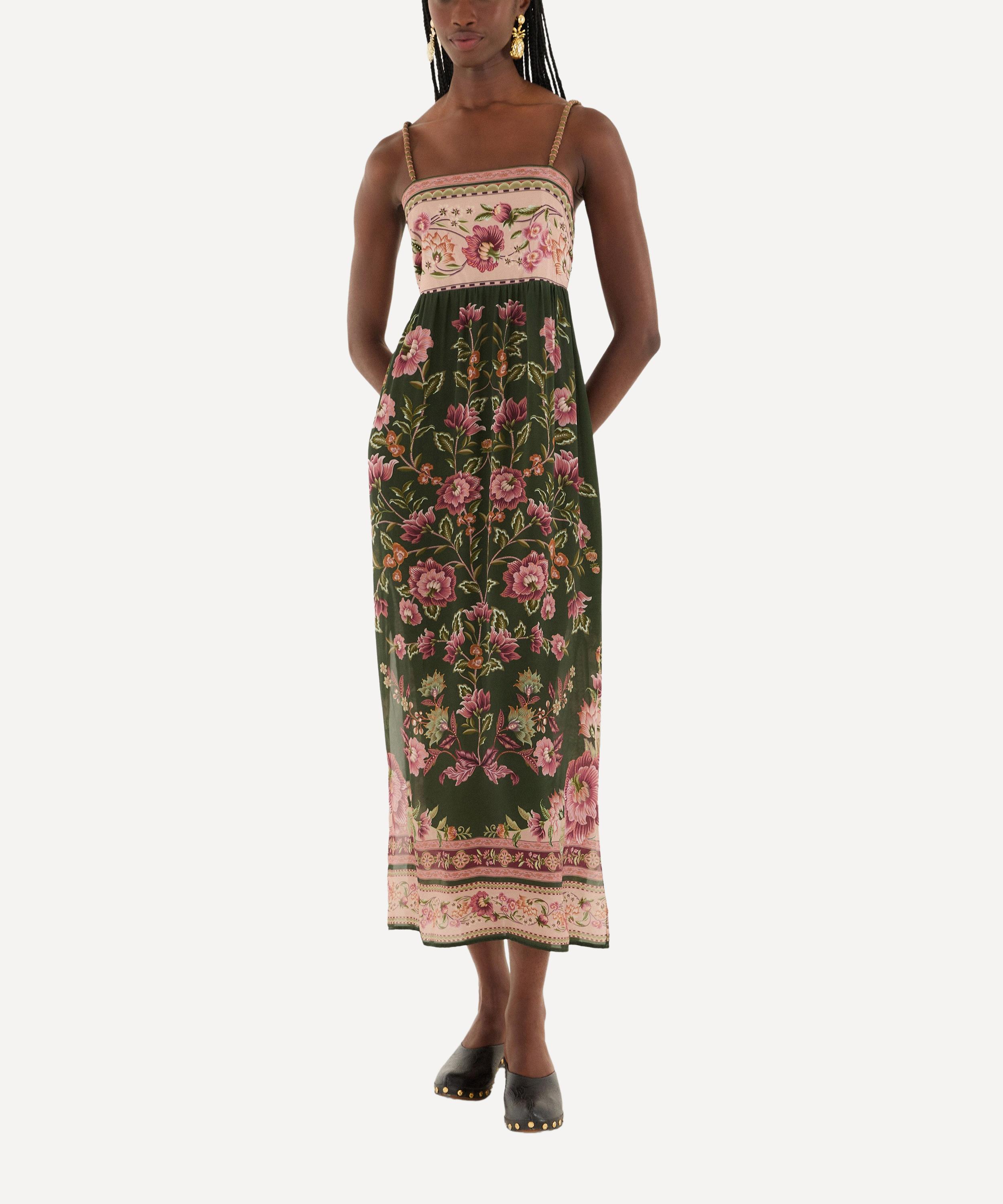 FARM Rio - Green Flowering Garden Tree Sleeveless Midi Dress image number 1