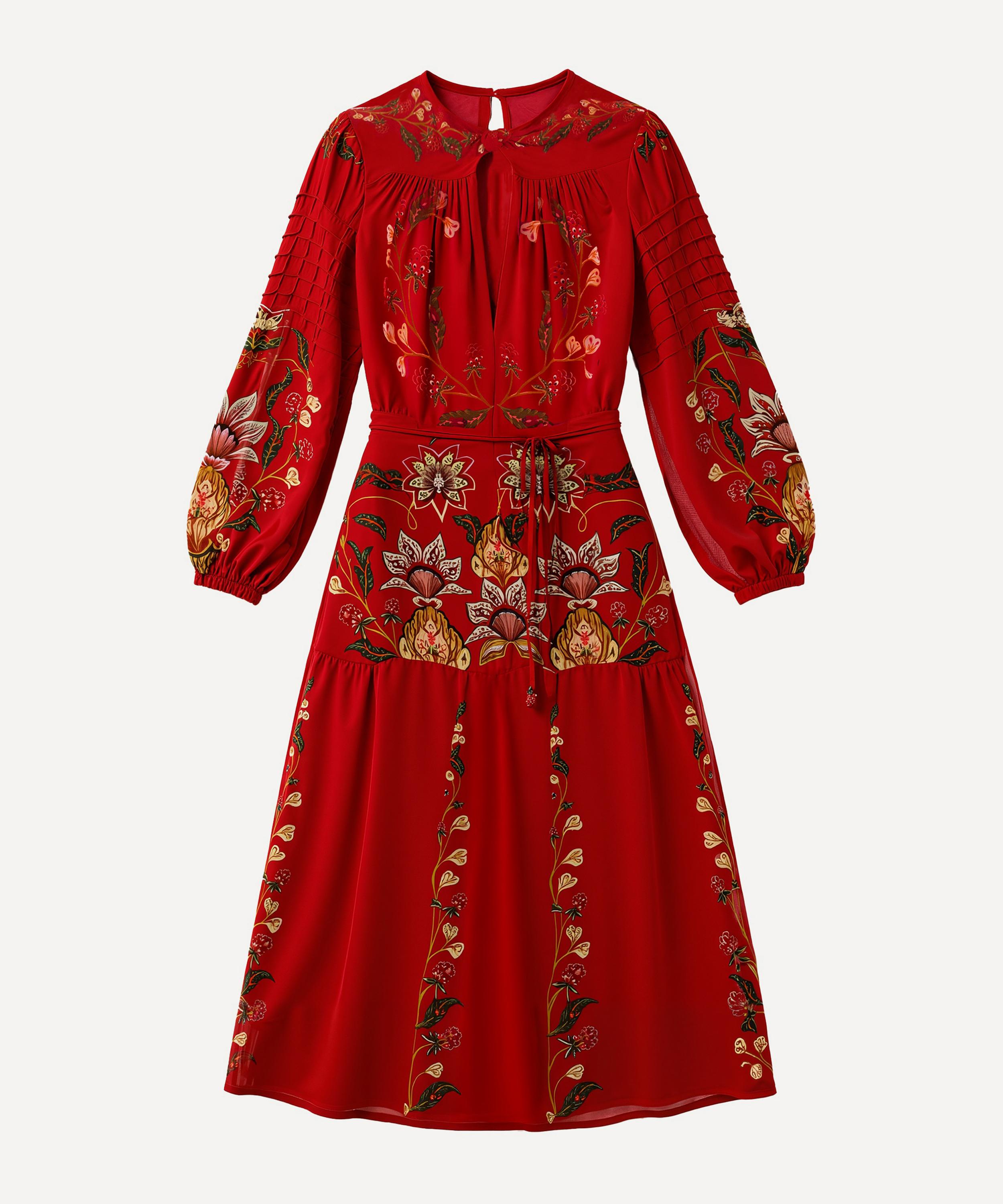FARM Rio - Red Berry Garden Long-Sleeve Pleated Maxi Dress image number 0