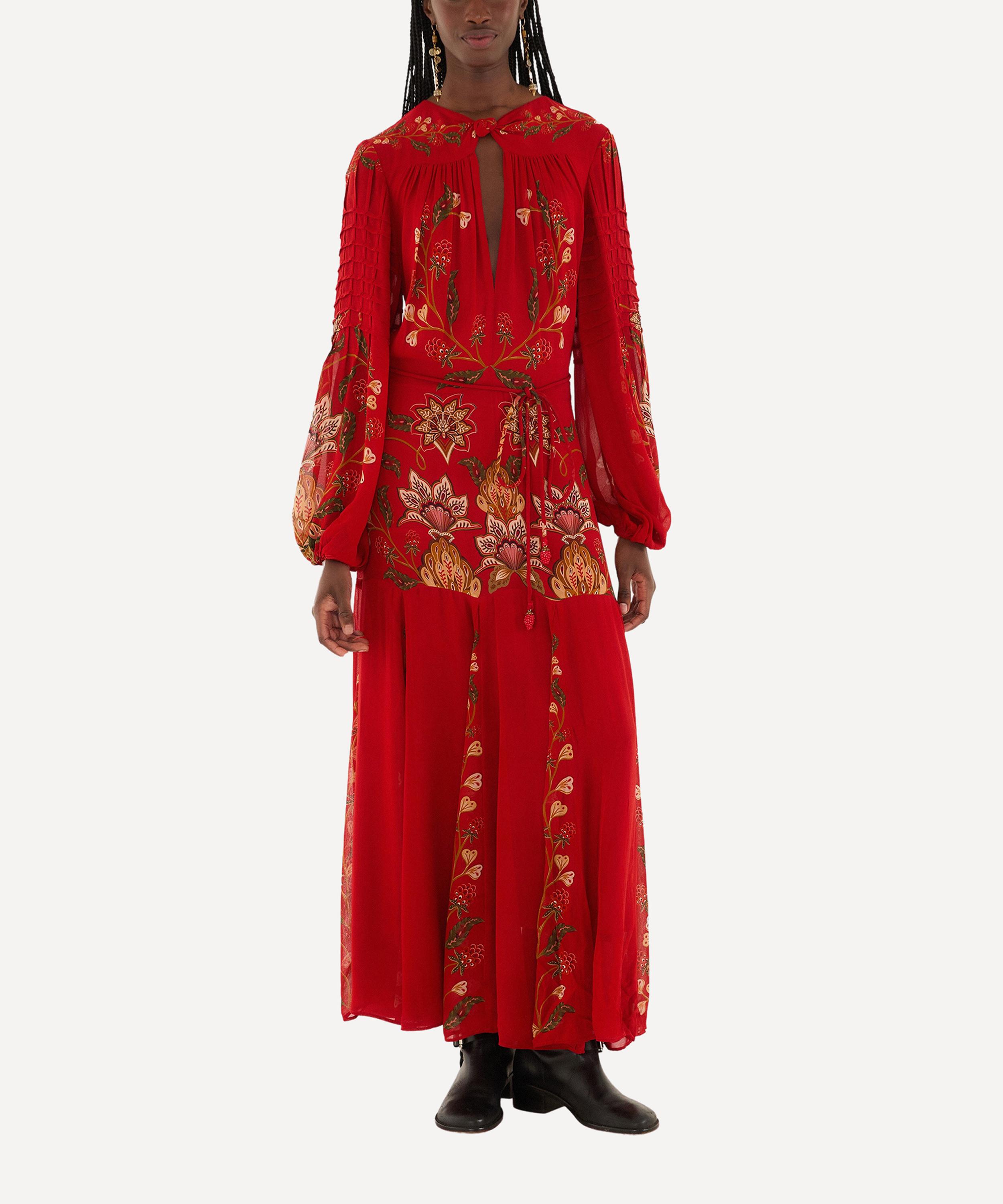 FARM Rio - Red Berry Garden Long-Sleeve Pleated Maxi Dress image number 1