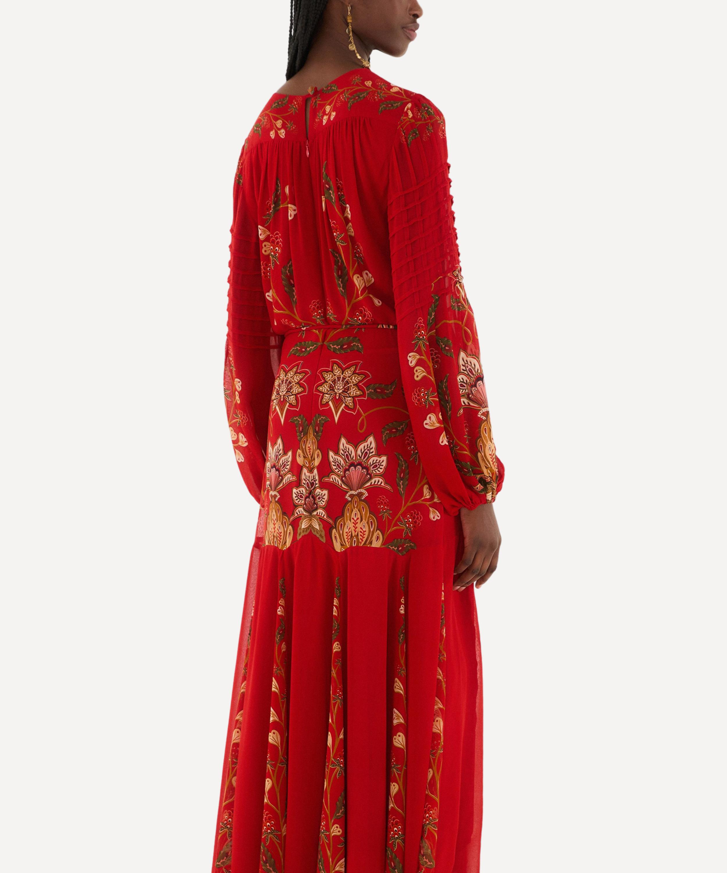FARM Rio - Red Berry Garden Long-Sleeve Pleated Maxi Dress image number 2