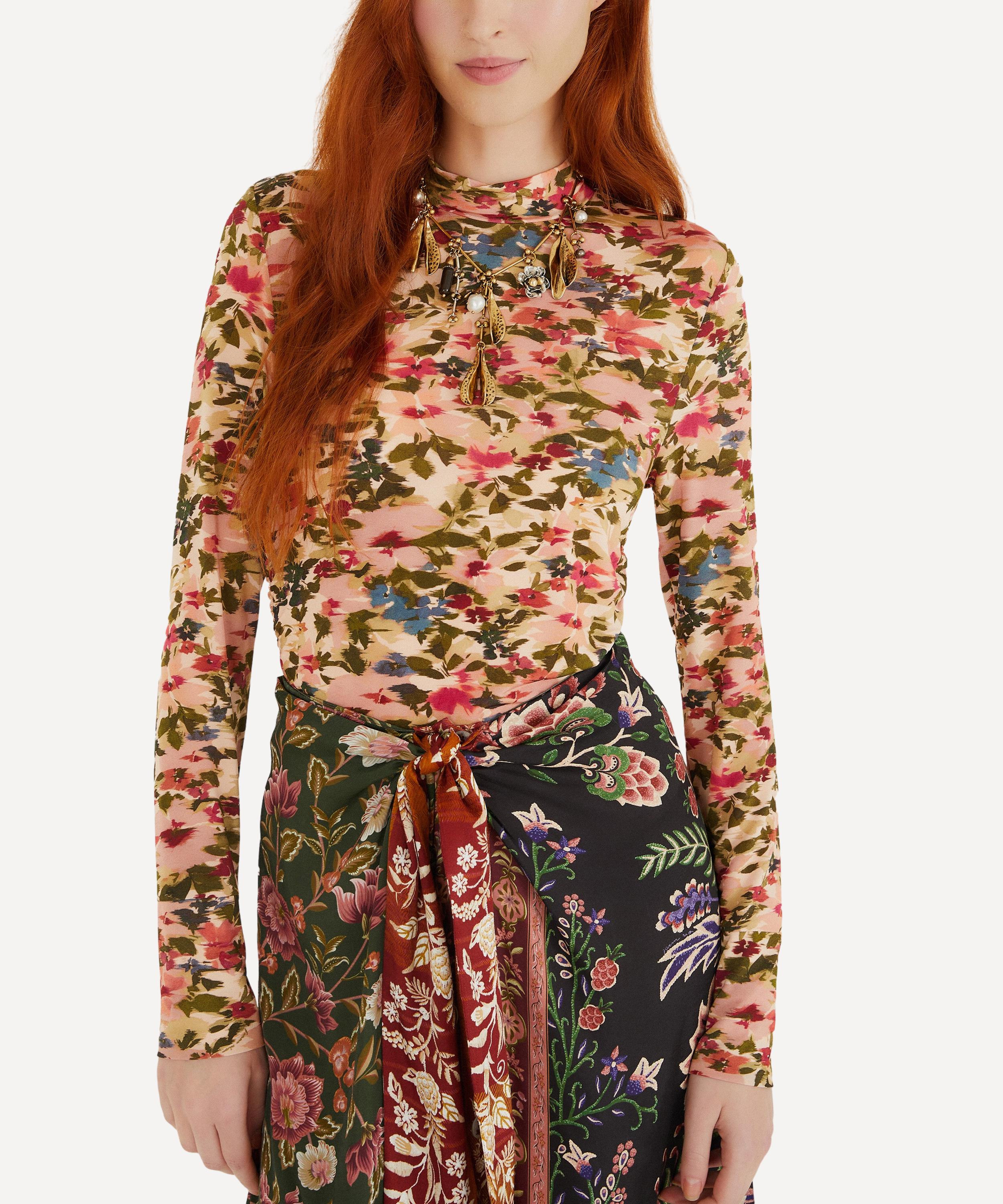 FARM Rio - Pink Ikat Tiny Flowers Jersey Long-Sleeve Blouse image number 1
