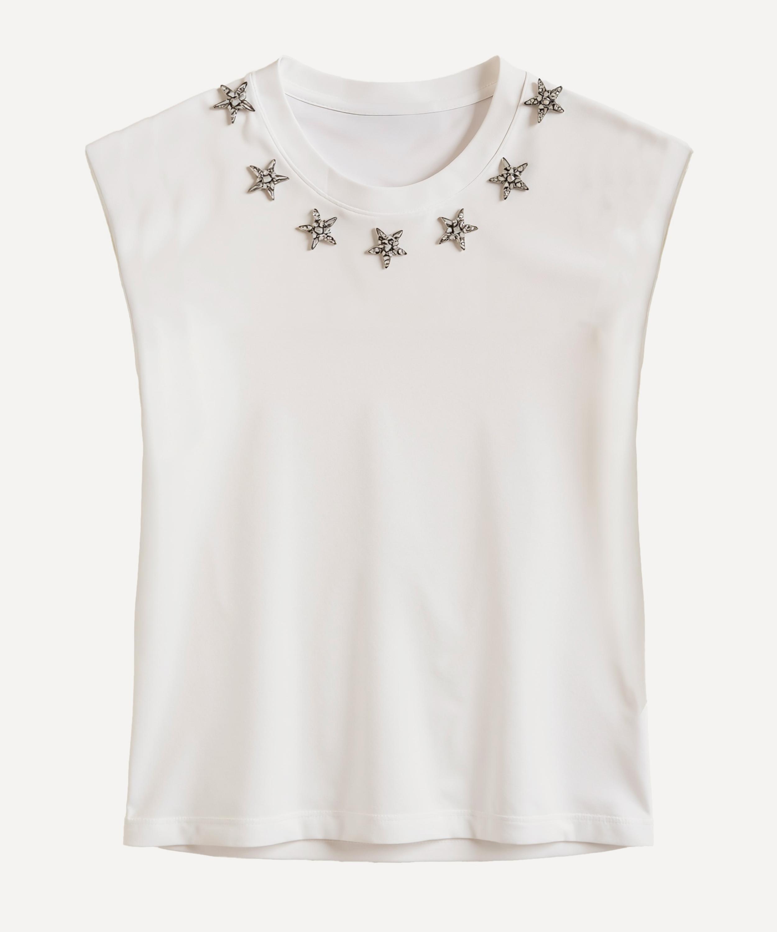 FARM Rio - Off-White Sparkling Embroidered Padded Shoulder T-Shirt