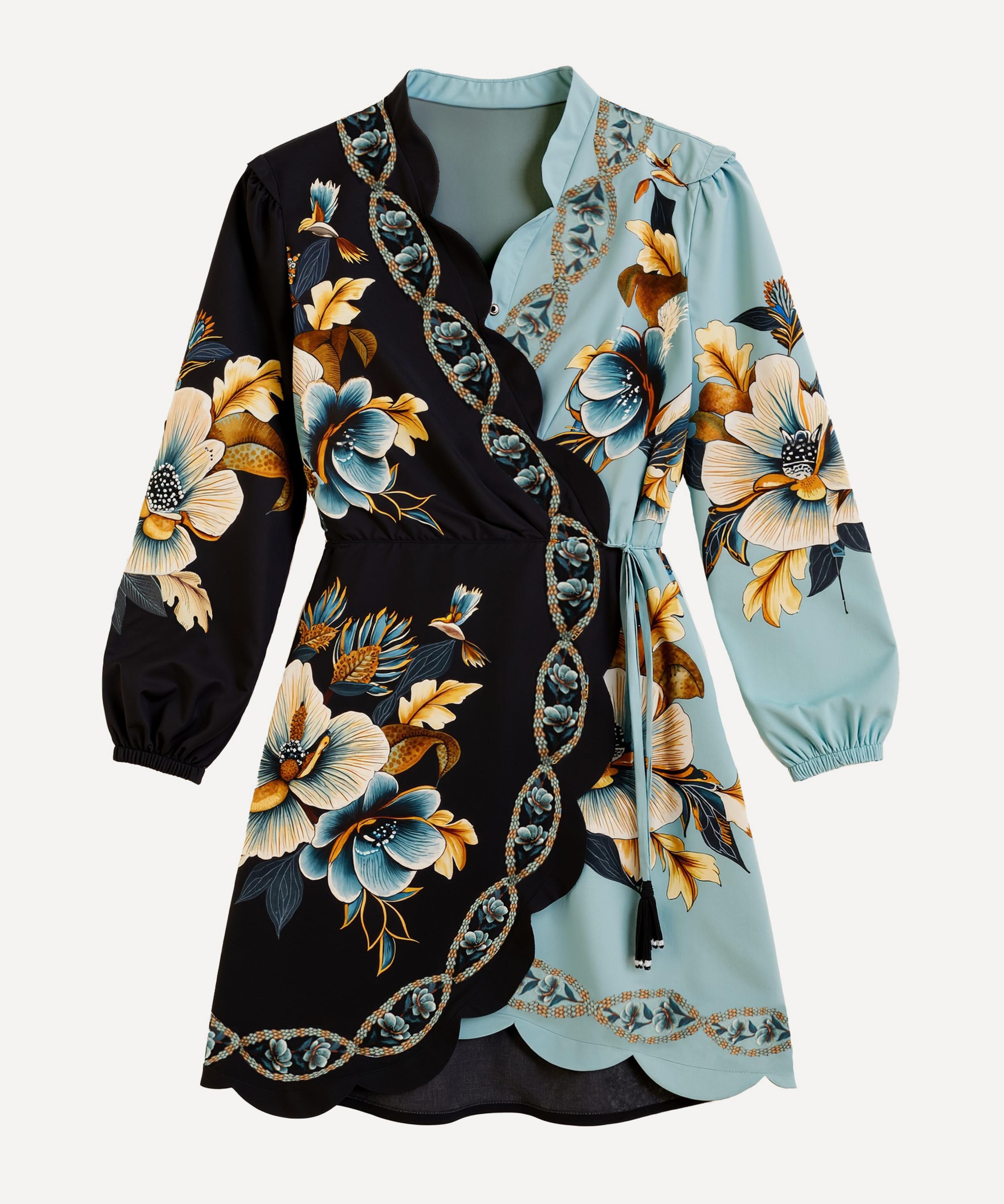 FARM Rio - Blue Snake Garden Long-Sleeve Mini Dress image number 0