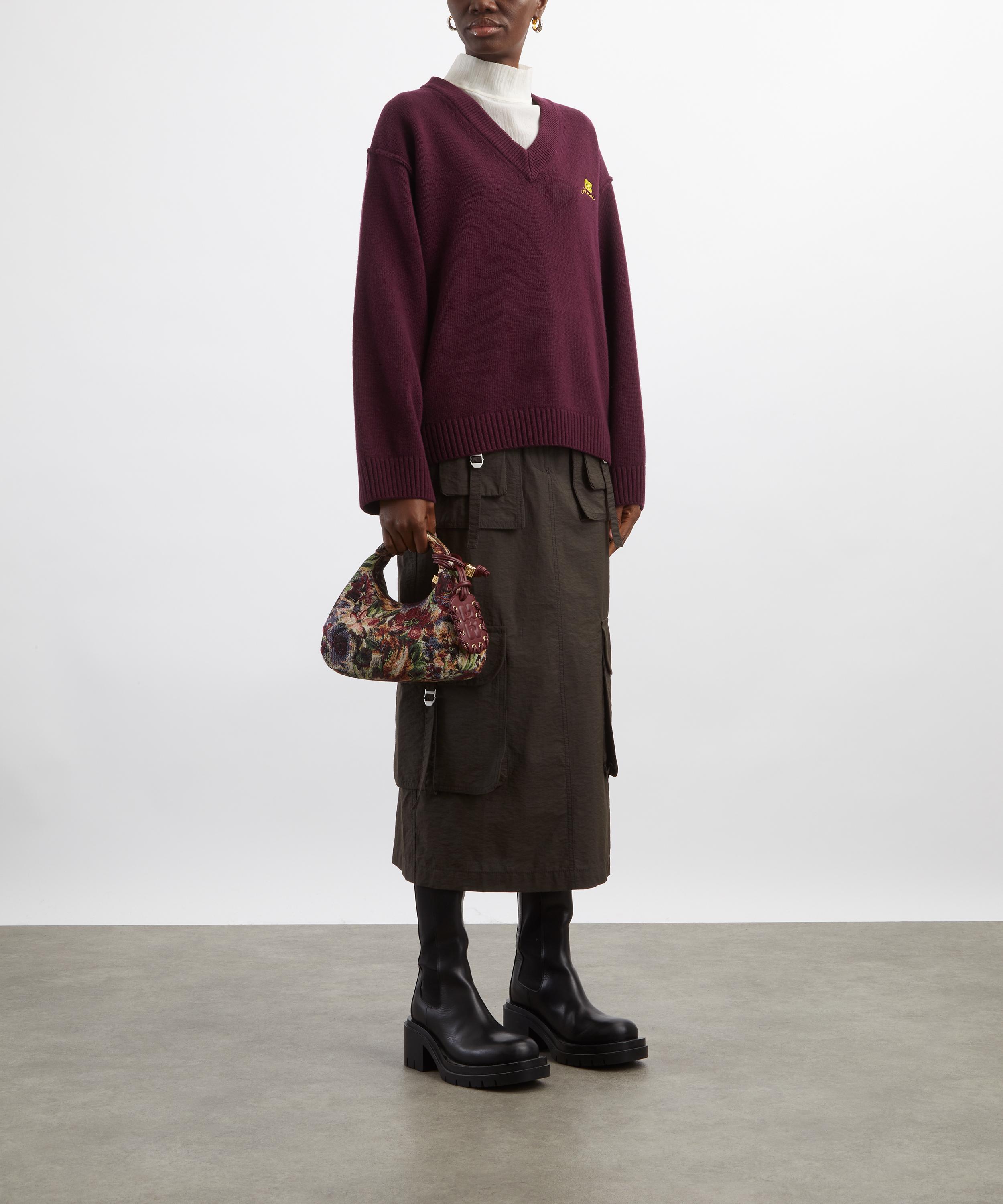Ganni - Burgundy Wool-Mix V-Neck Jumper image number 1