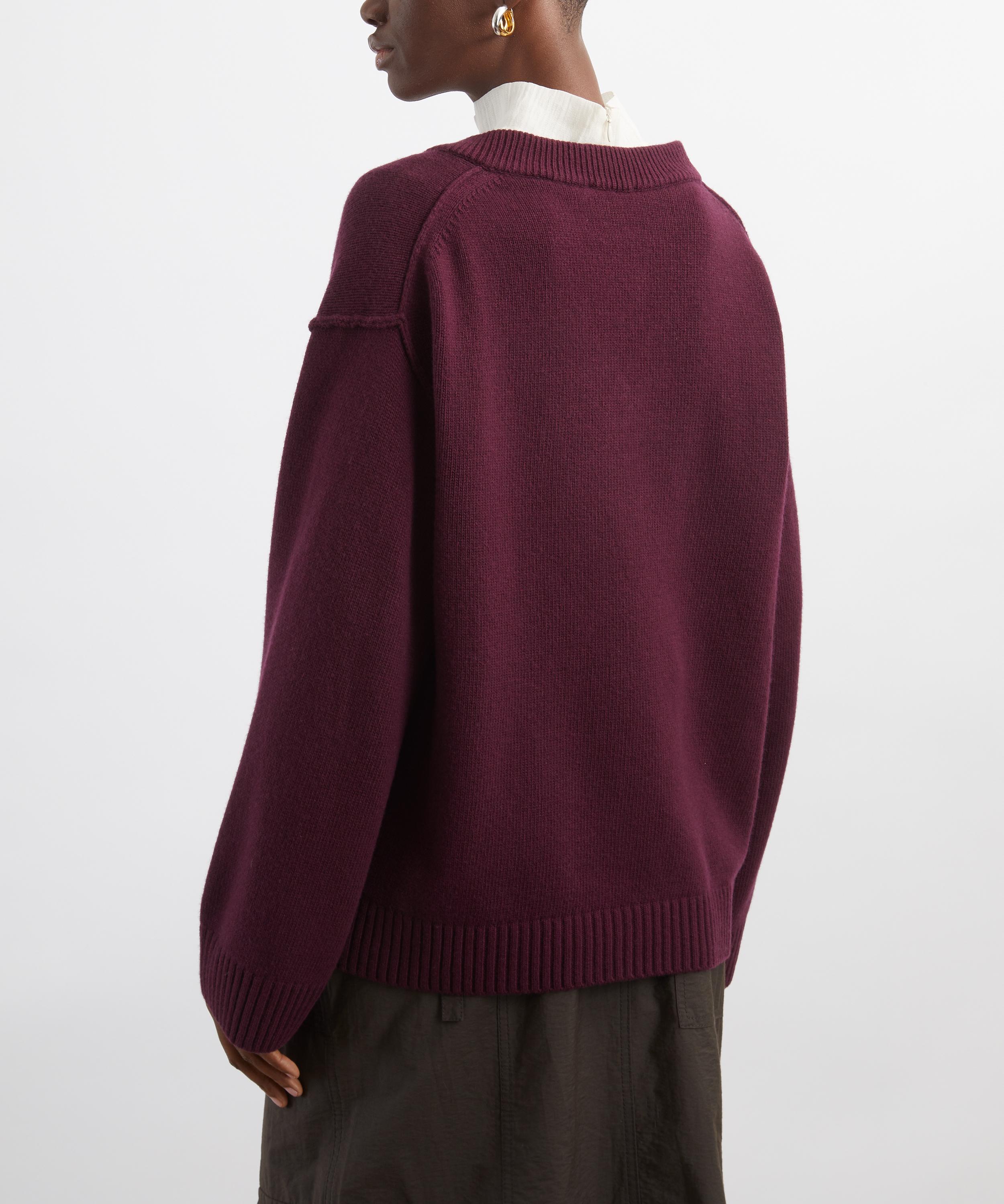 Ganni - Burgundy Wool-Mix V-Neck Jumper image number 3