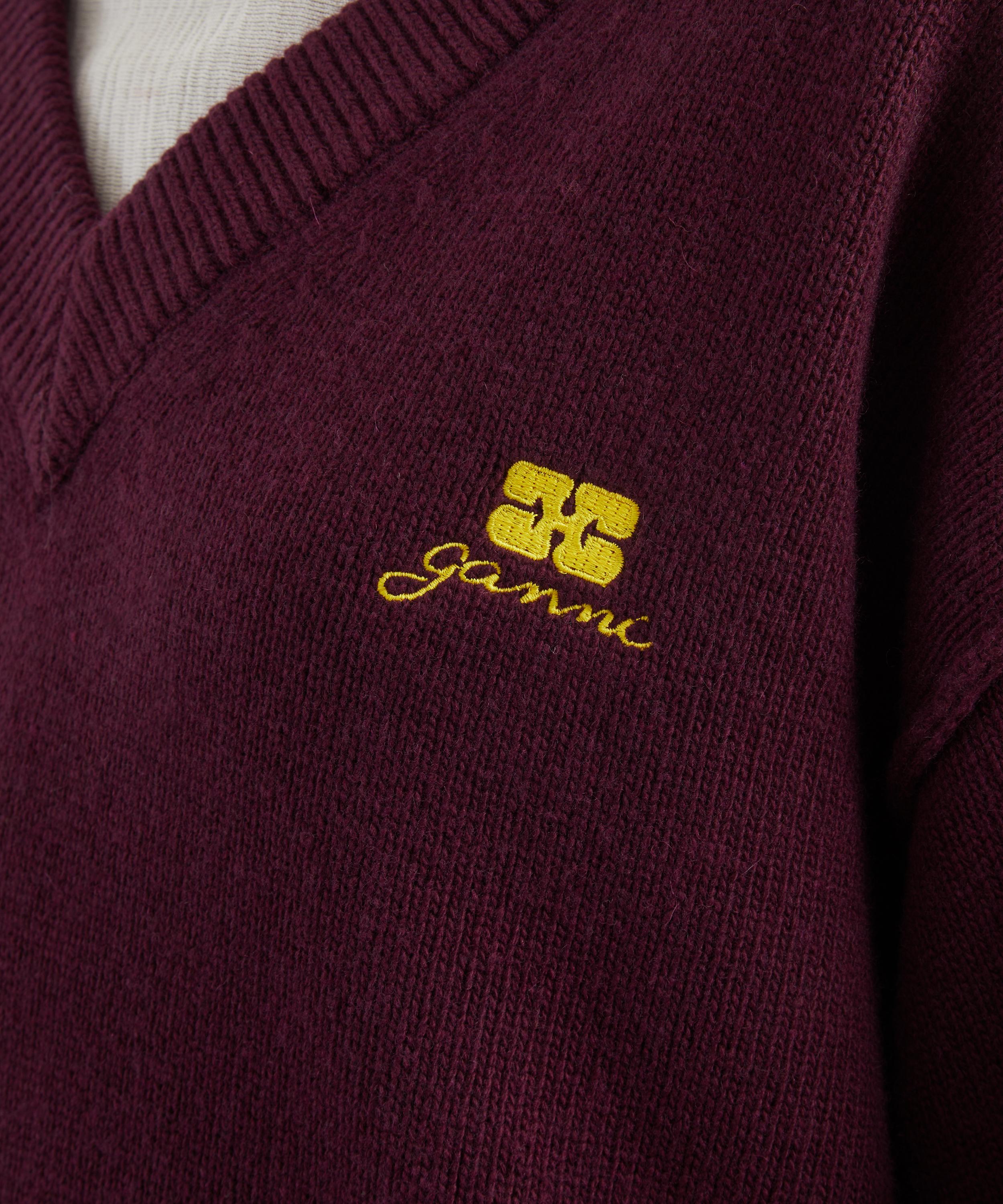 Ganni - Burgundy Wool-Mix V-Neck Jumper image number 4