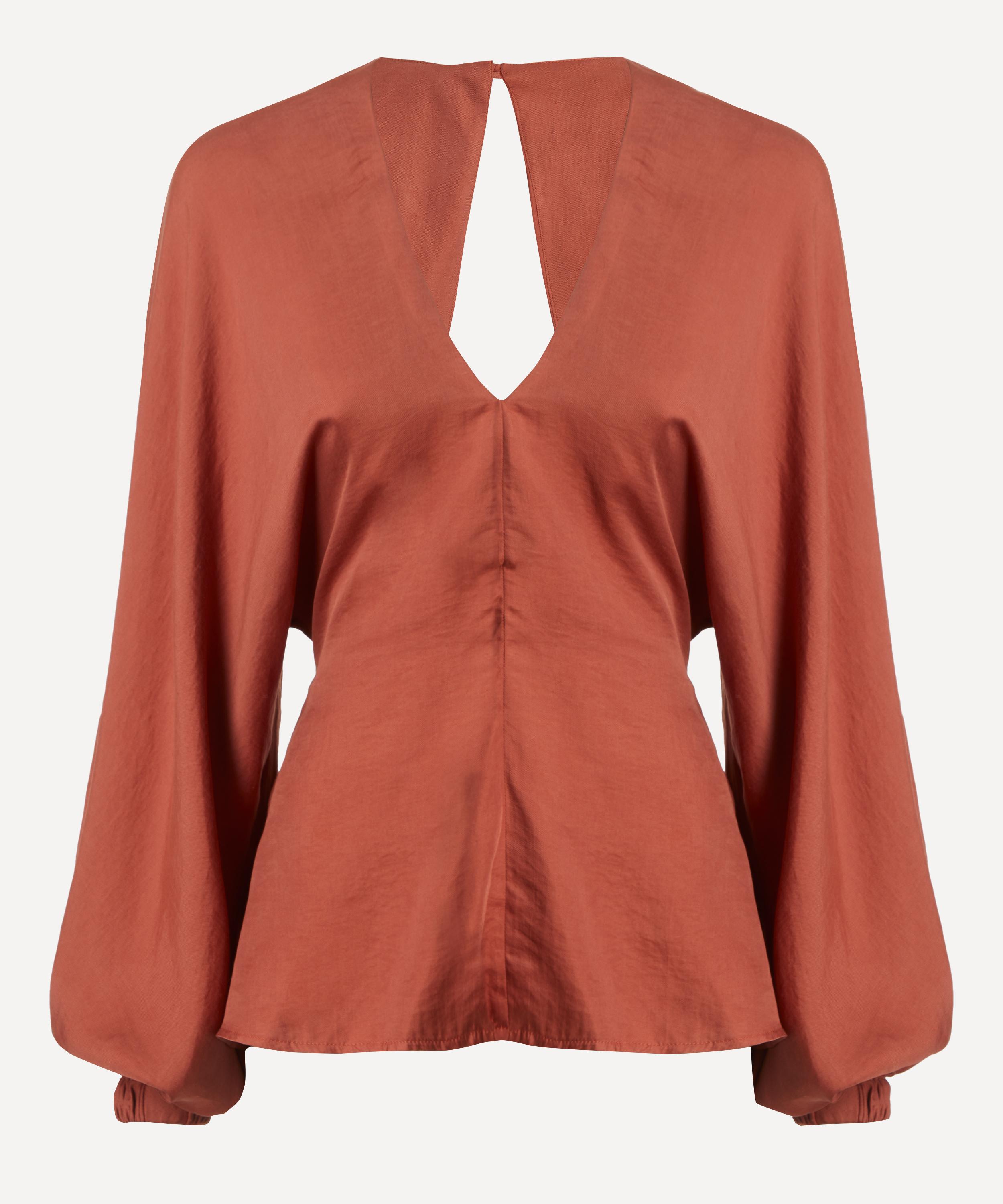 AKYN - Iris Terracotta Satin V-Neck Top