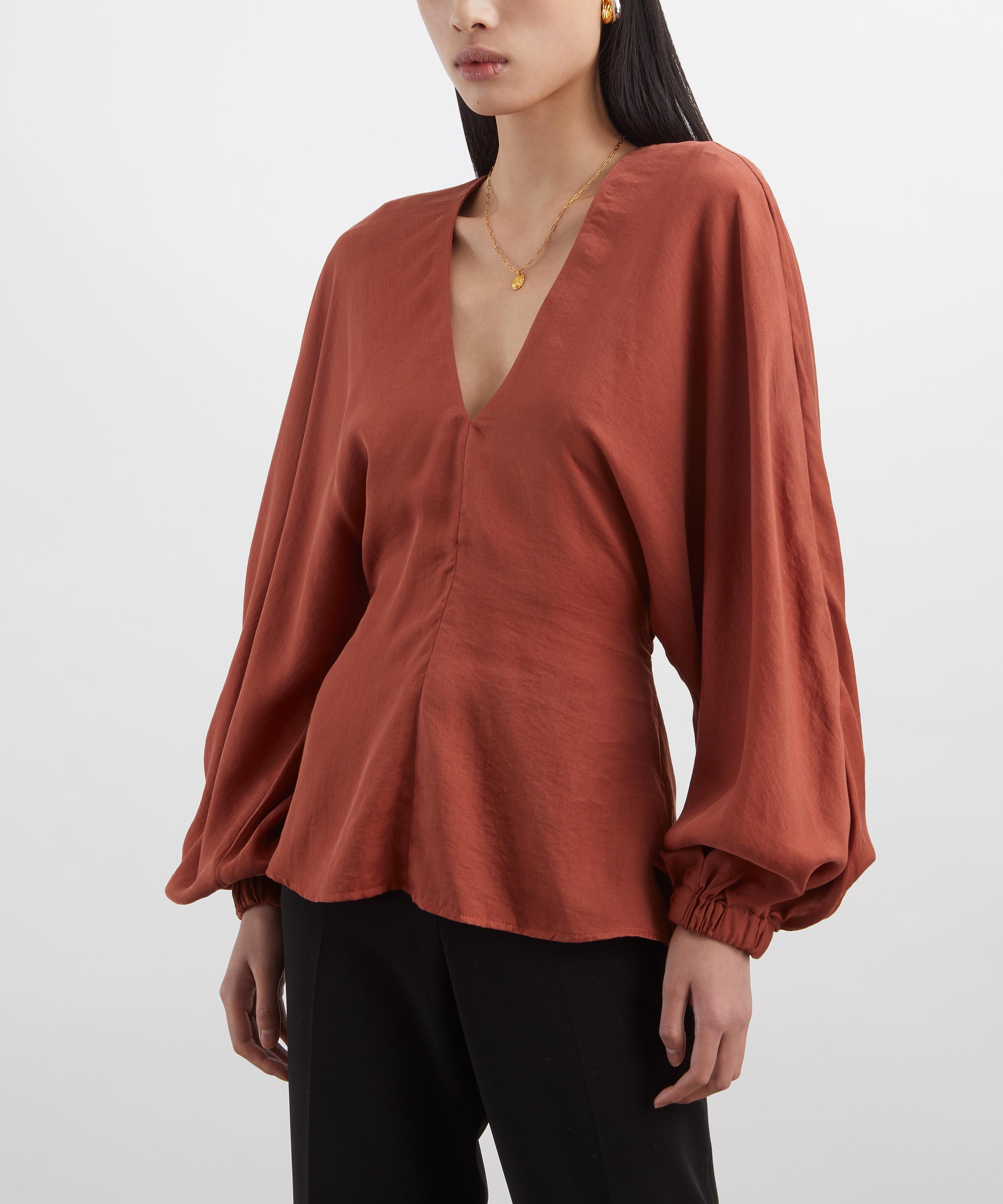 AKYN - Iris Terracotta Satin V-Neck Top image number 2