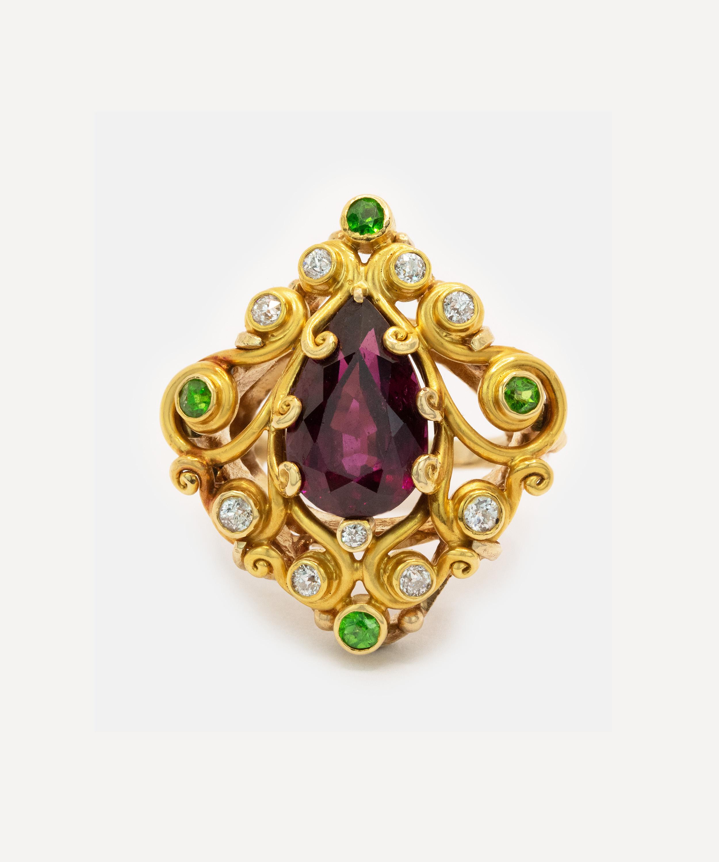 Kojis - 14ct Gold Antique Suffragette Garnet and Diamond Ring image number 0
