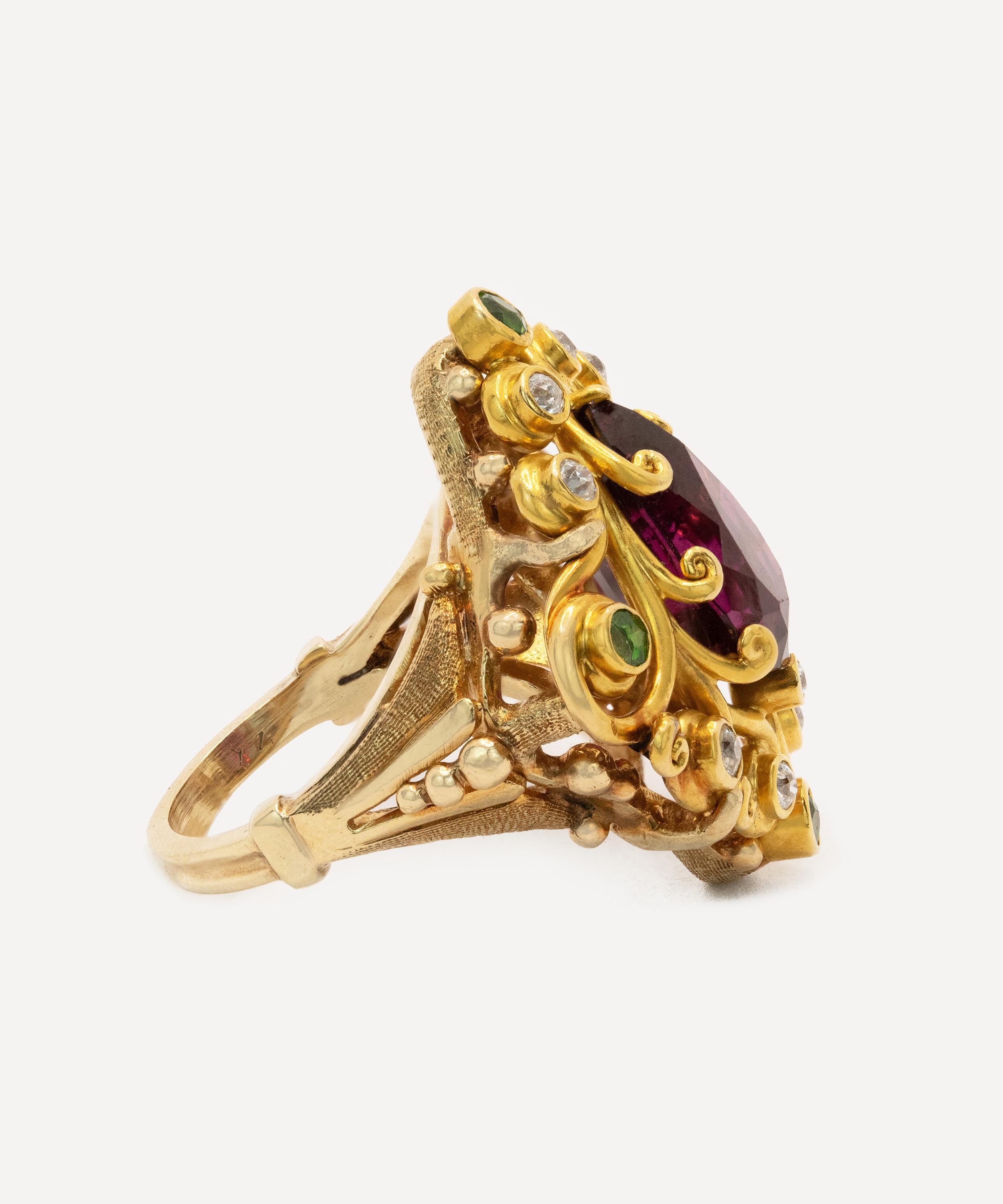 Kojis - 14ct Gold Antique Suffragette Garnet and Diamond Ring image number 1