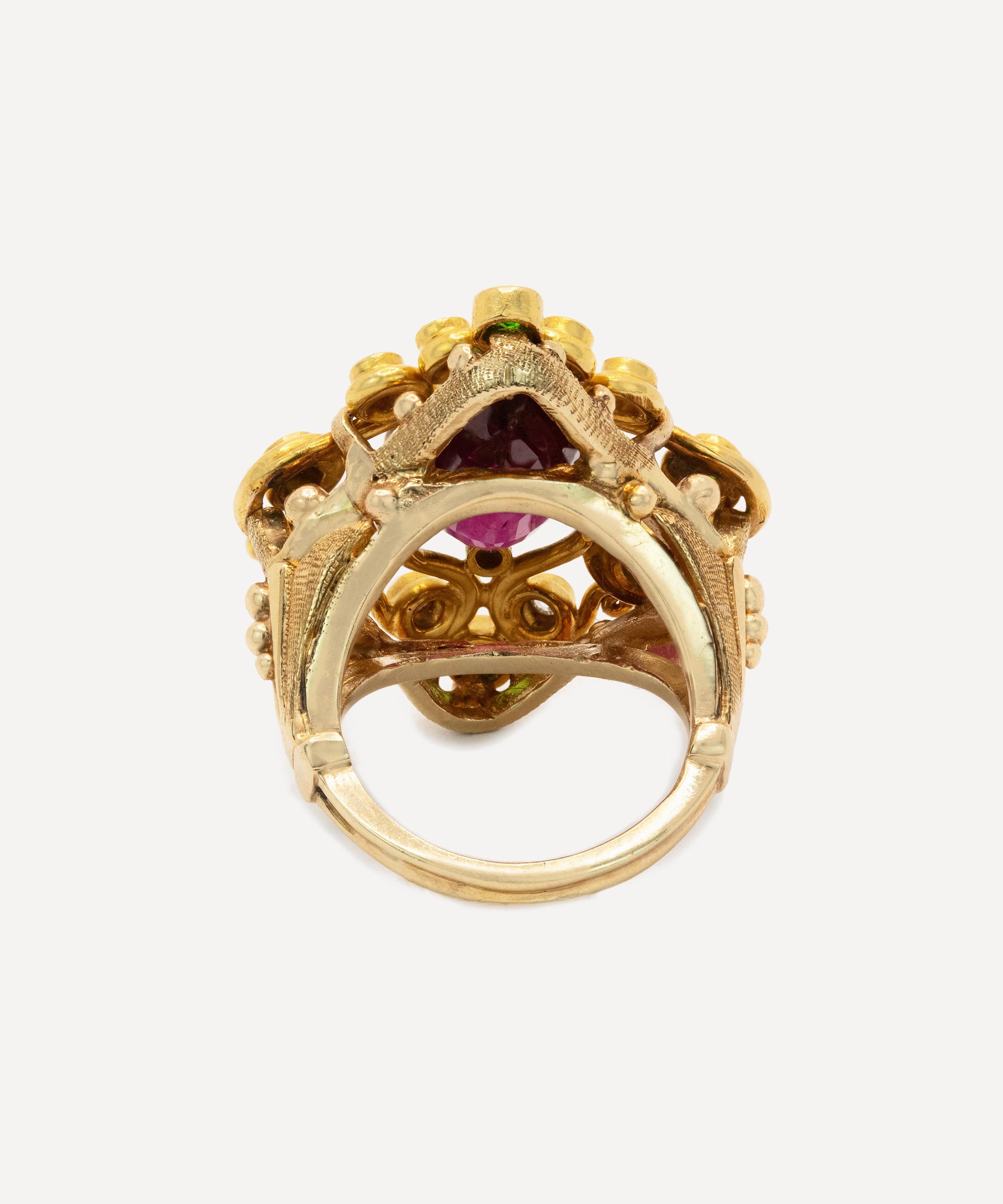 Kojis - 14ct Gold Antique Suffragette Garnet and Diamond Ring image number 2