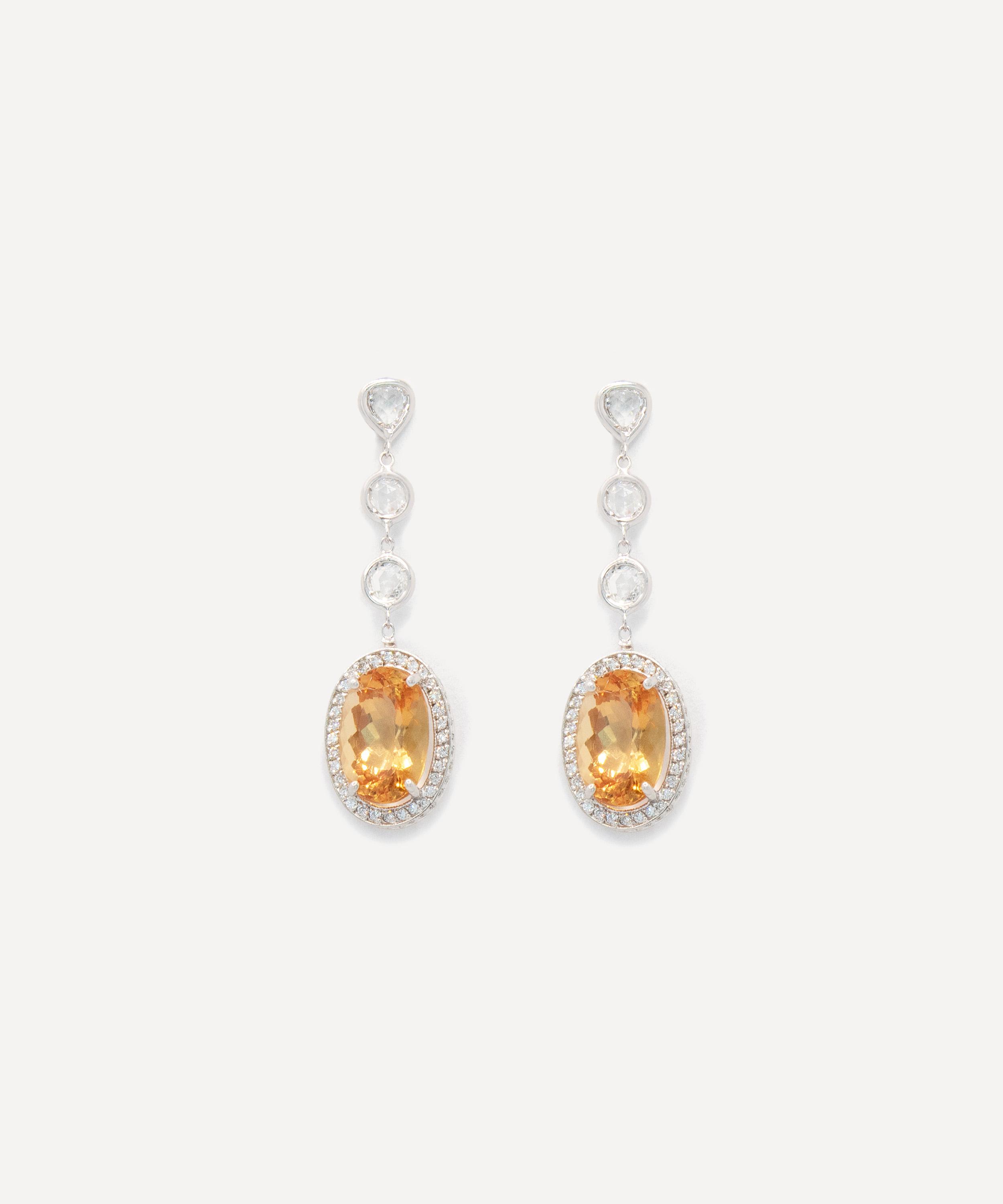 Kojis - 18ct White Gold Golden Topaz and Diamond Drop Earrings image number 0