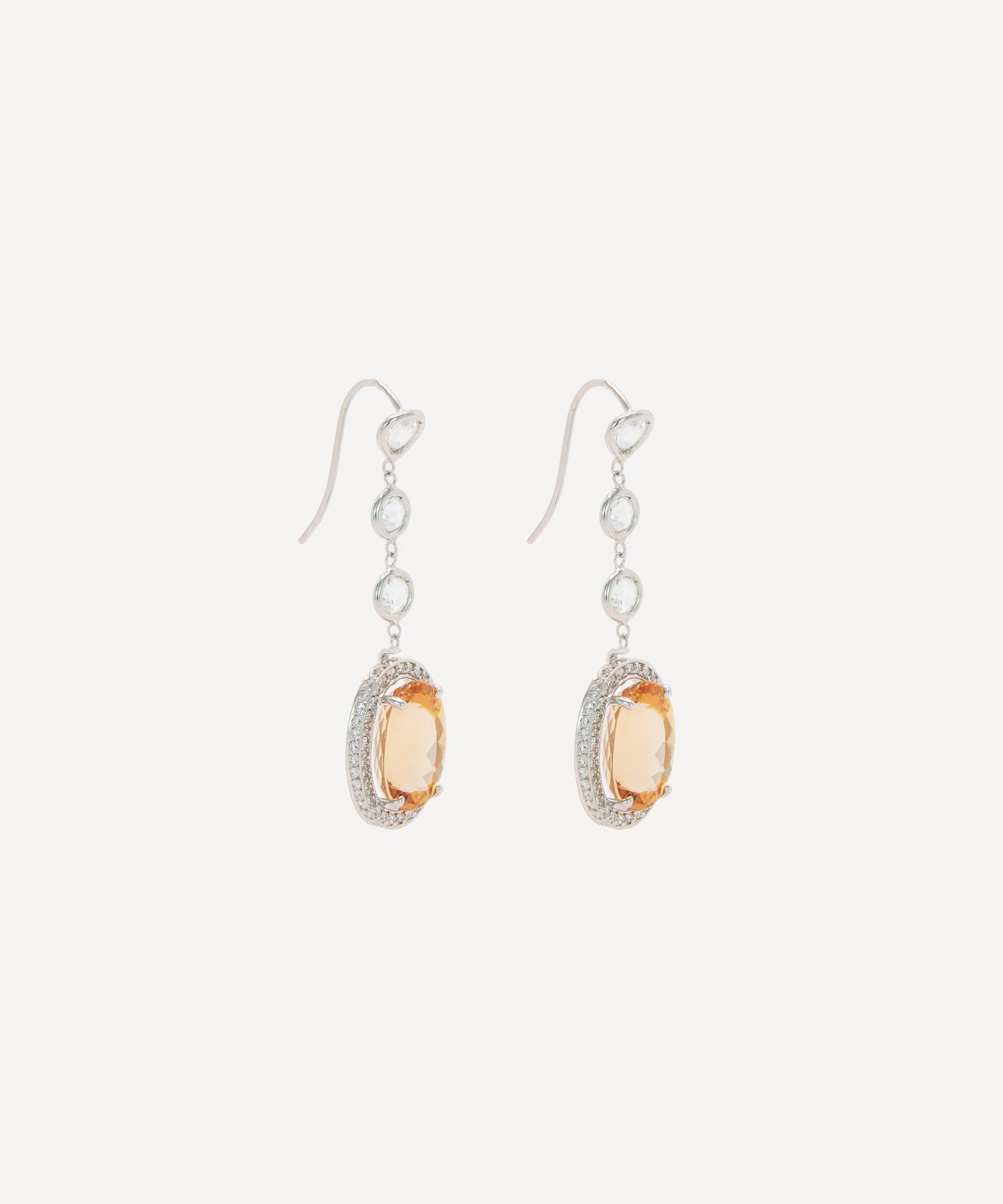 Kojis - 18ct White Gold Golden Topaz and Diamond Drop Earrings image number 1