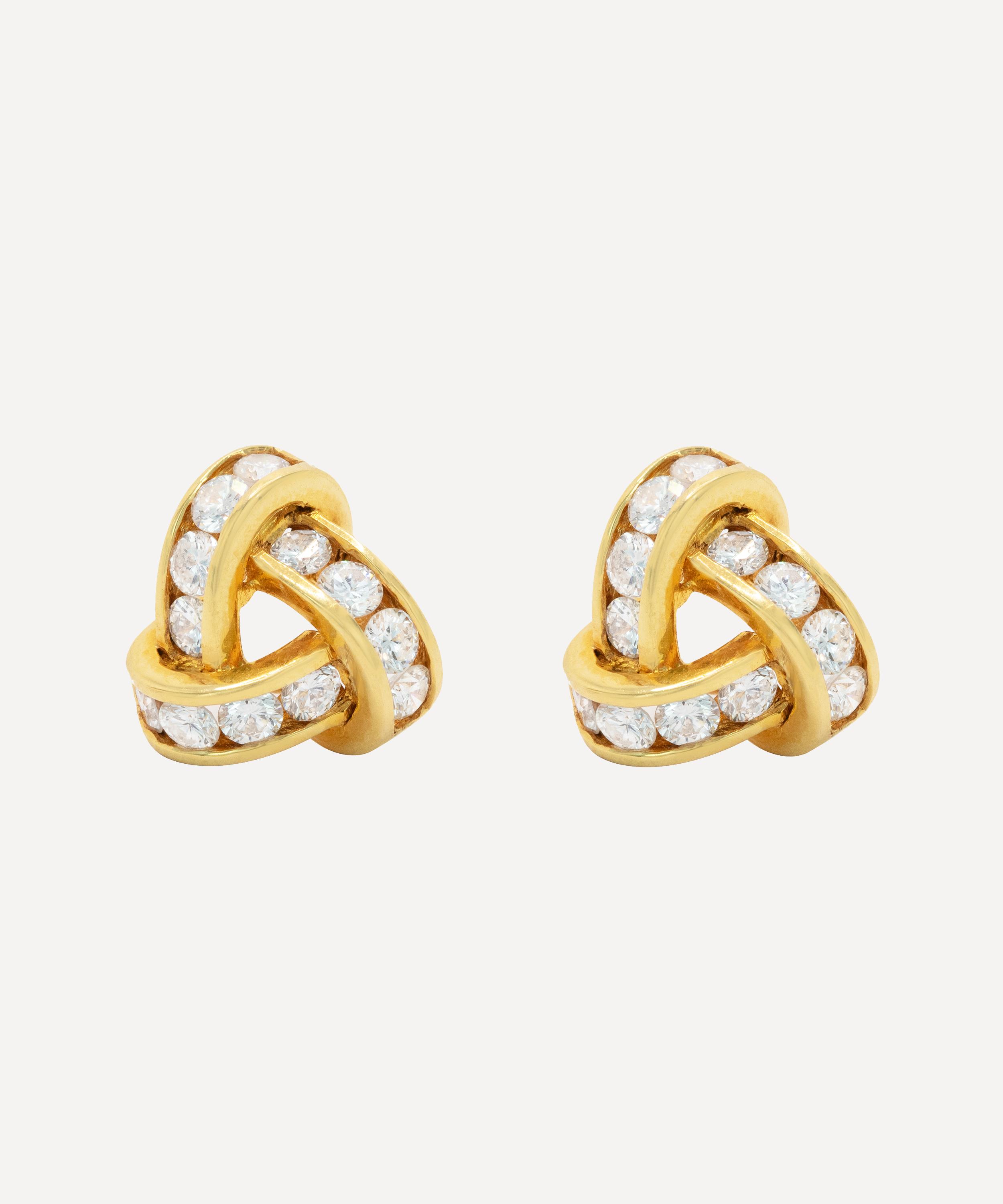 Kojis - 18ct Gold Vintage Diamond Knot Stud Earrings image number 0