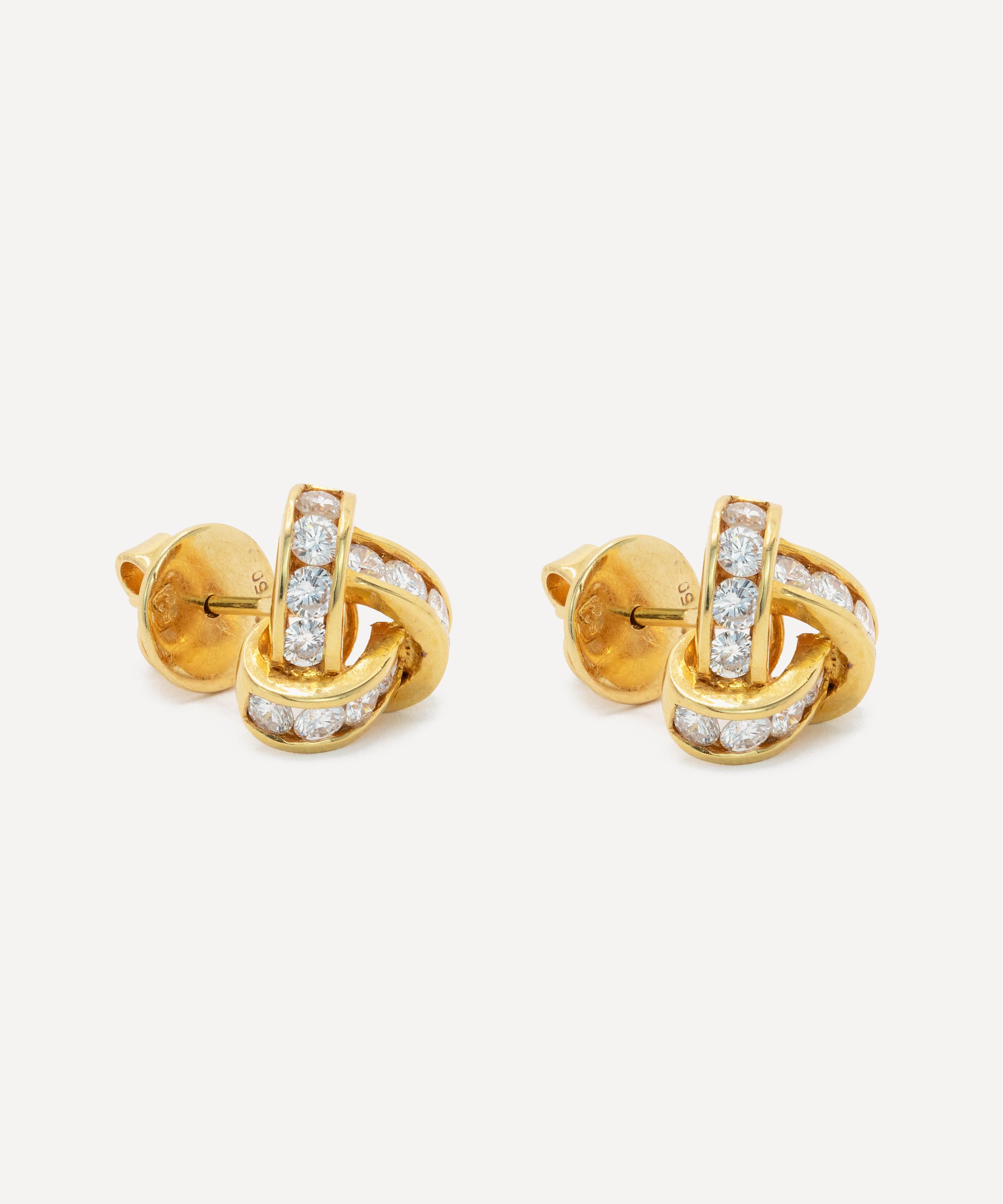 Kojis - 18ct Gold Vintage Diamond Knot Stud Earrings image number 1