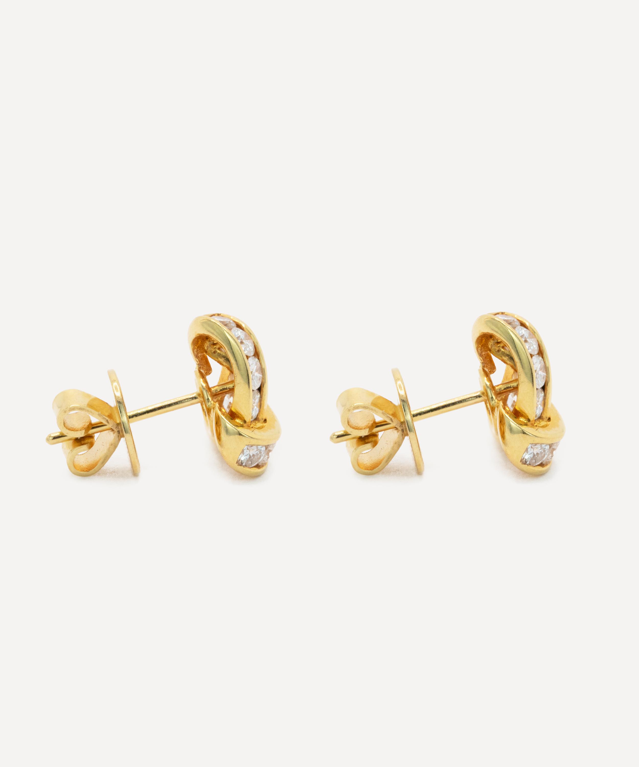 Kojis - 18ct Gold Vintage Diamond Knot Stud Earrings image number 2