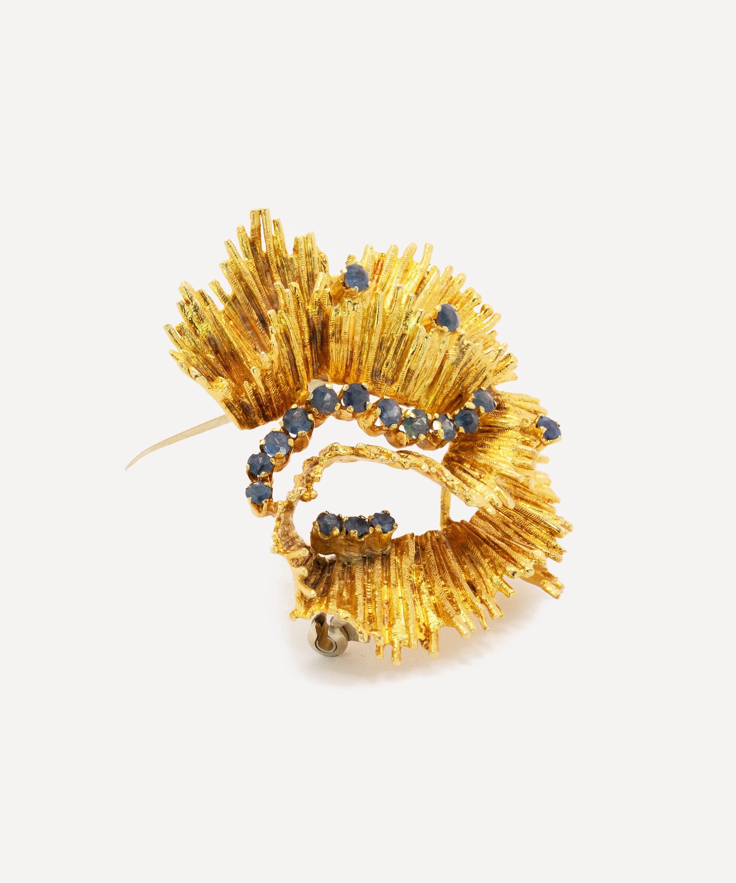 Kojis - 18ct Gold Brutalist Sapphire Brooch image number 1