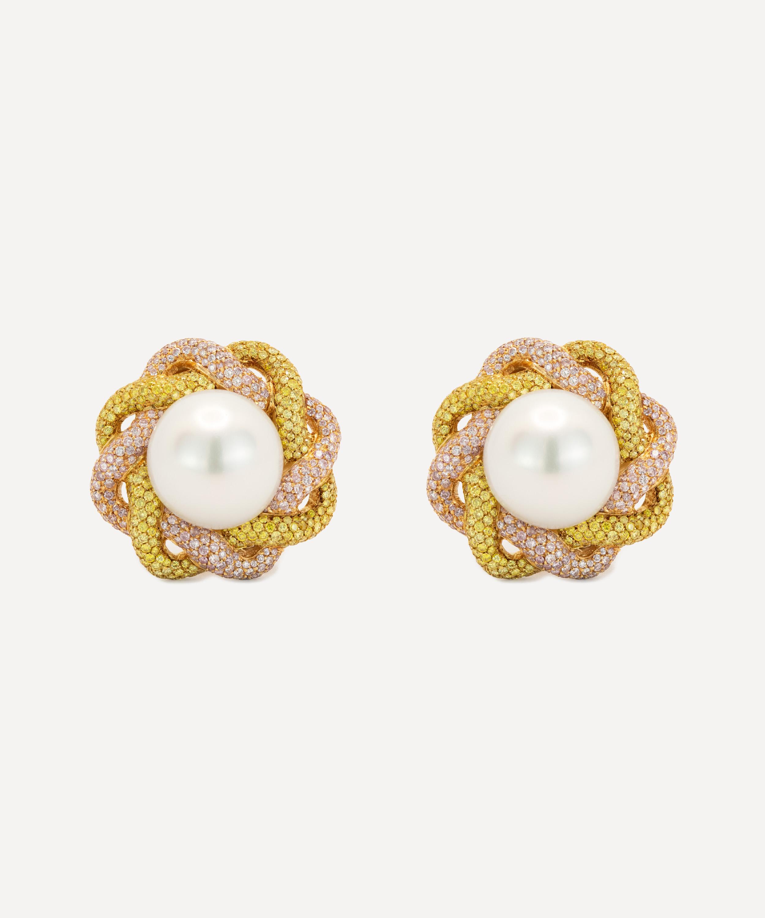 Kojis - 18ct Gold South Sea Pearl and Coloured Diamond Stud Earrings