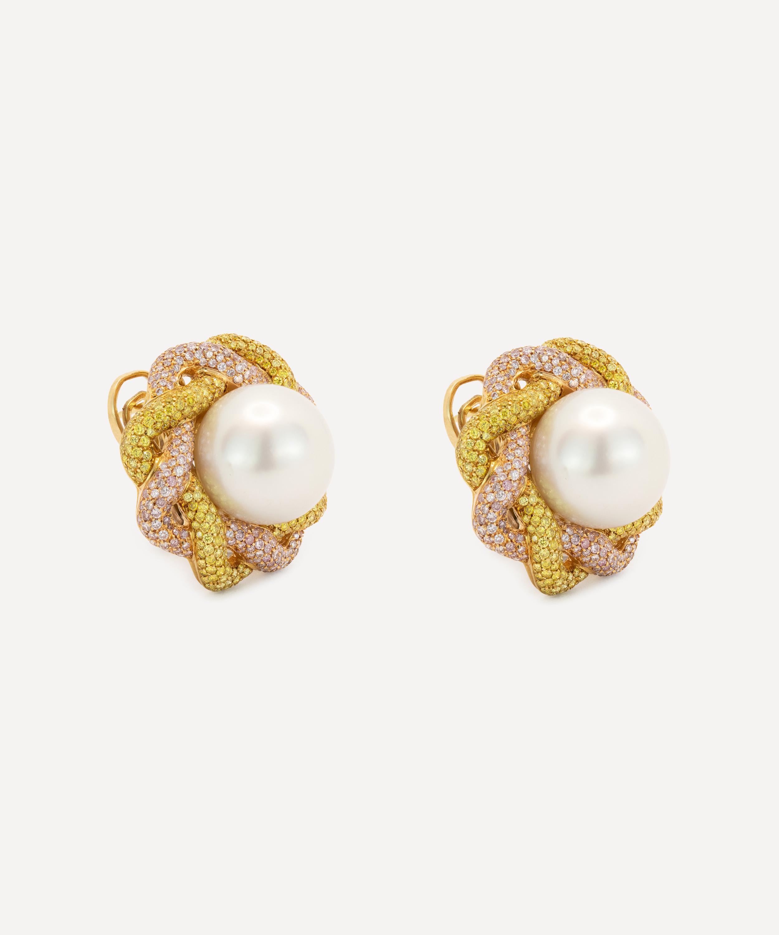 Kojis - 18ct Gold South Sea Pearl and Coloured Diamond Stud Earrings image number 1