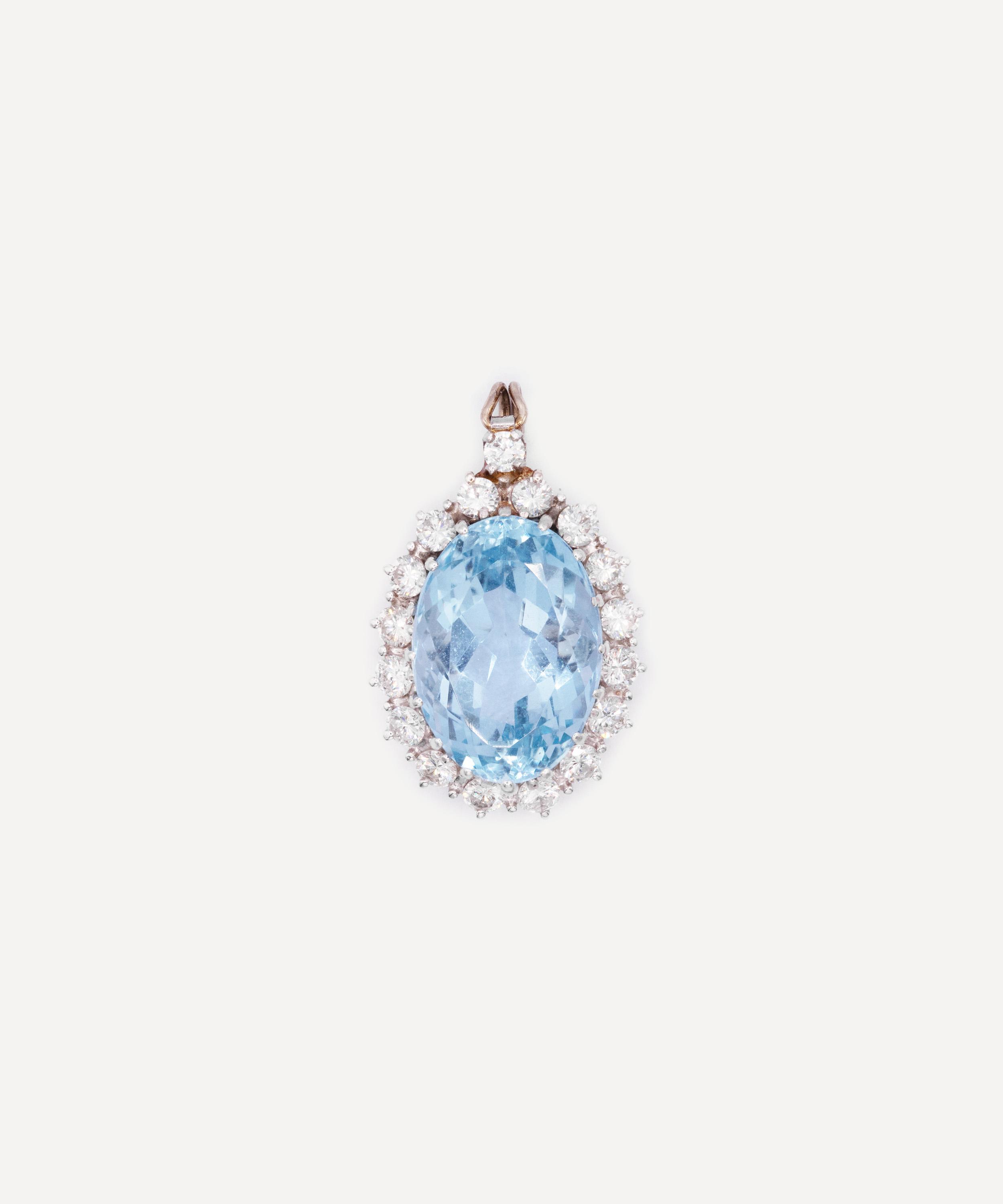 Kojis - 14ct White Gold Vintage Aquamarine and Diamond Pendant image number 0