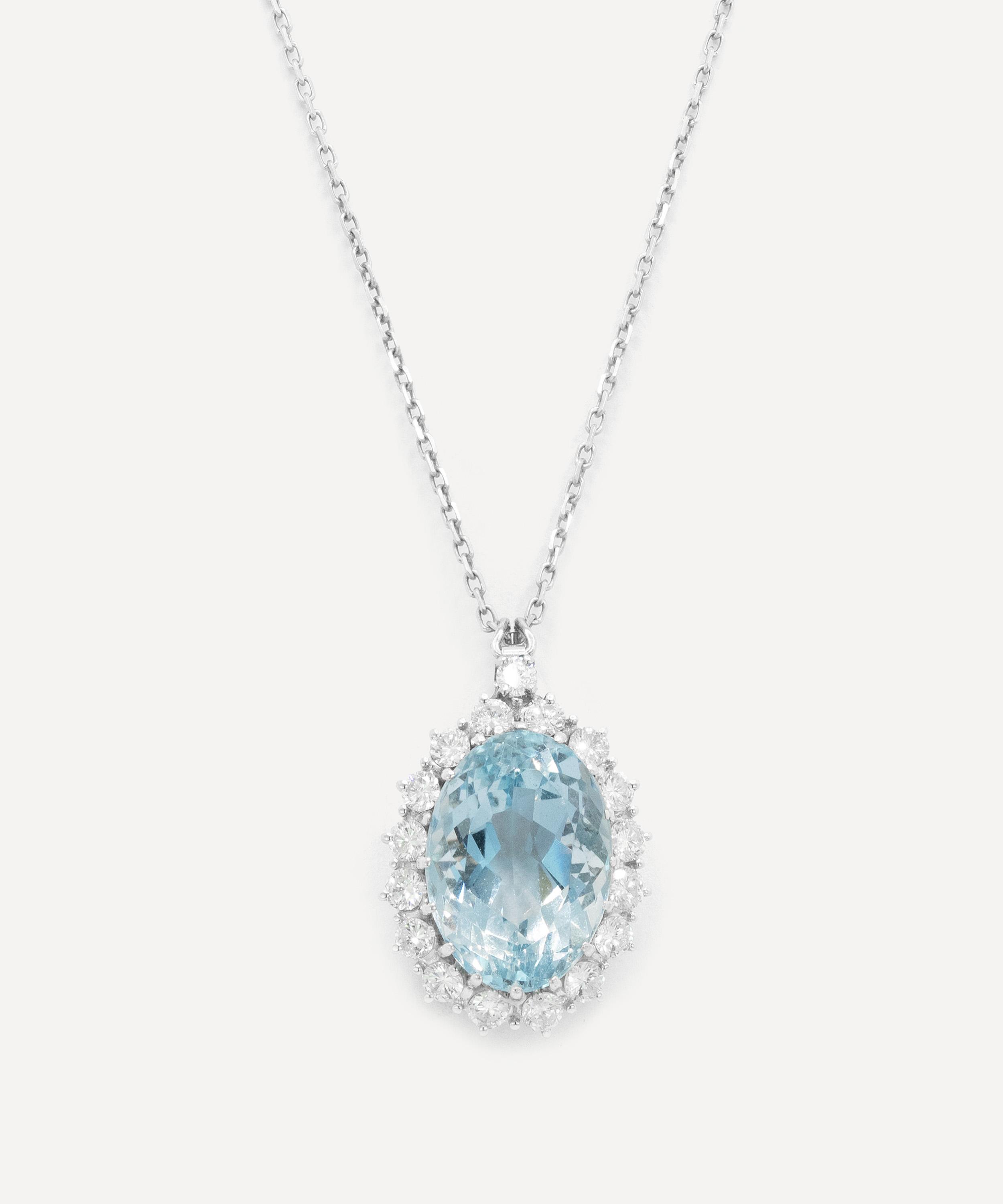 Kojis - 14ct White Gold Vintage Aquamarine and Diamond Pendant image number 1
