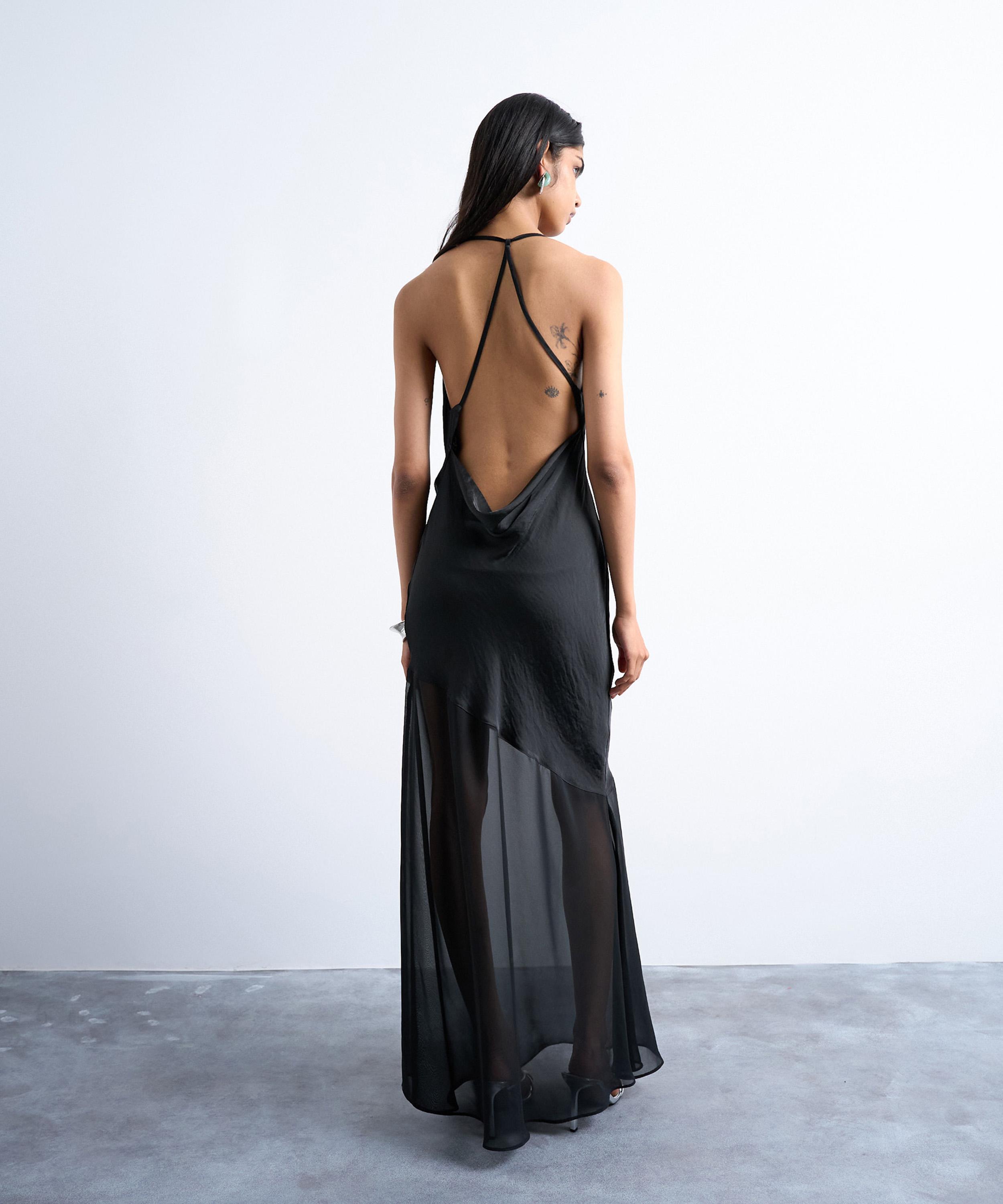 TOPSHOP - Black Occasion Mixed Fabric Cowl Neck Dress image number 1