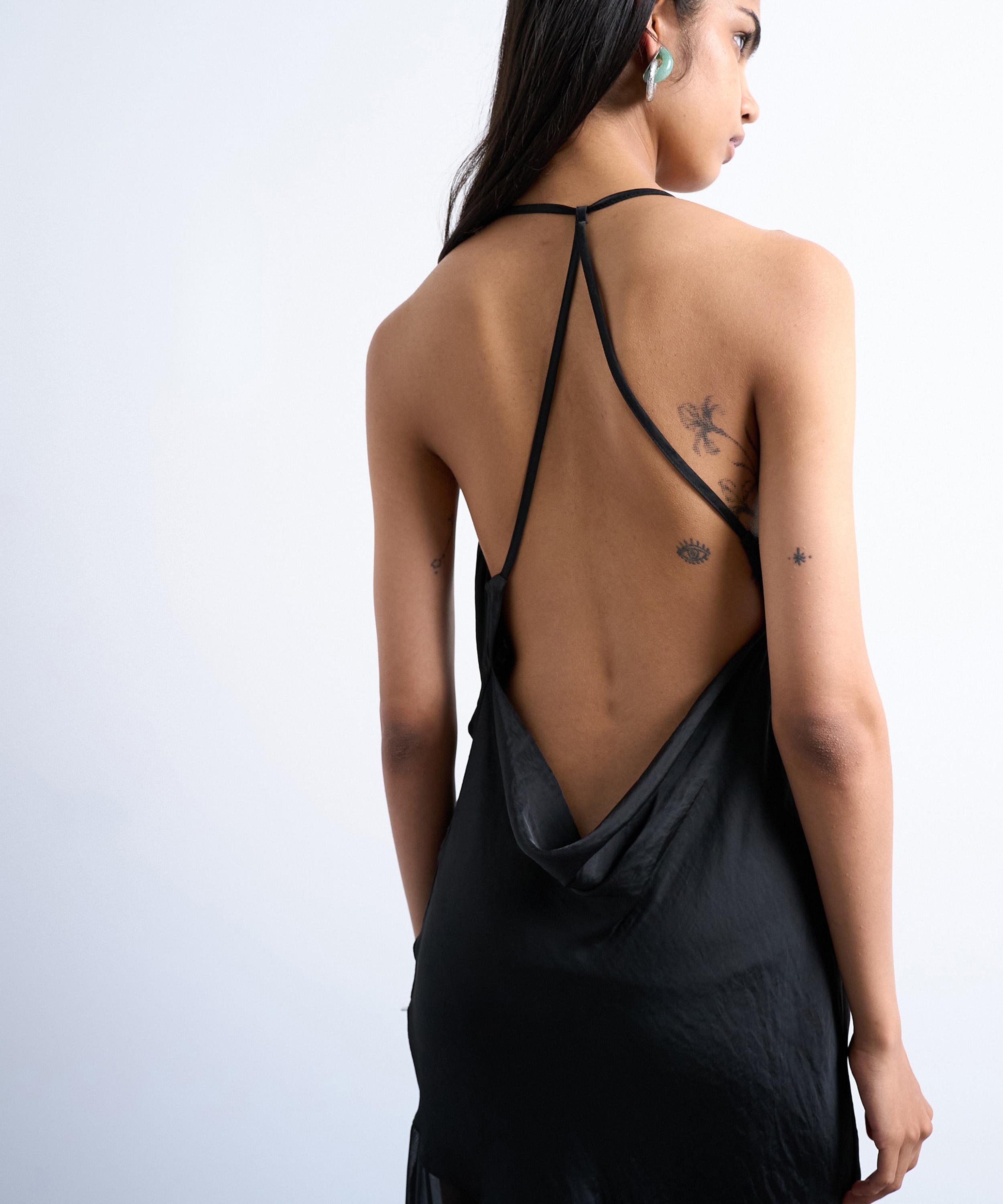 TOPSHOP - Black Occasion Mixed Fabric Cowl Neck Dress image number 3