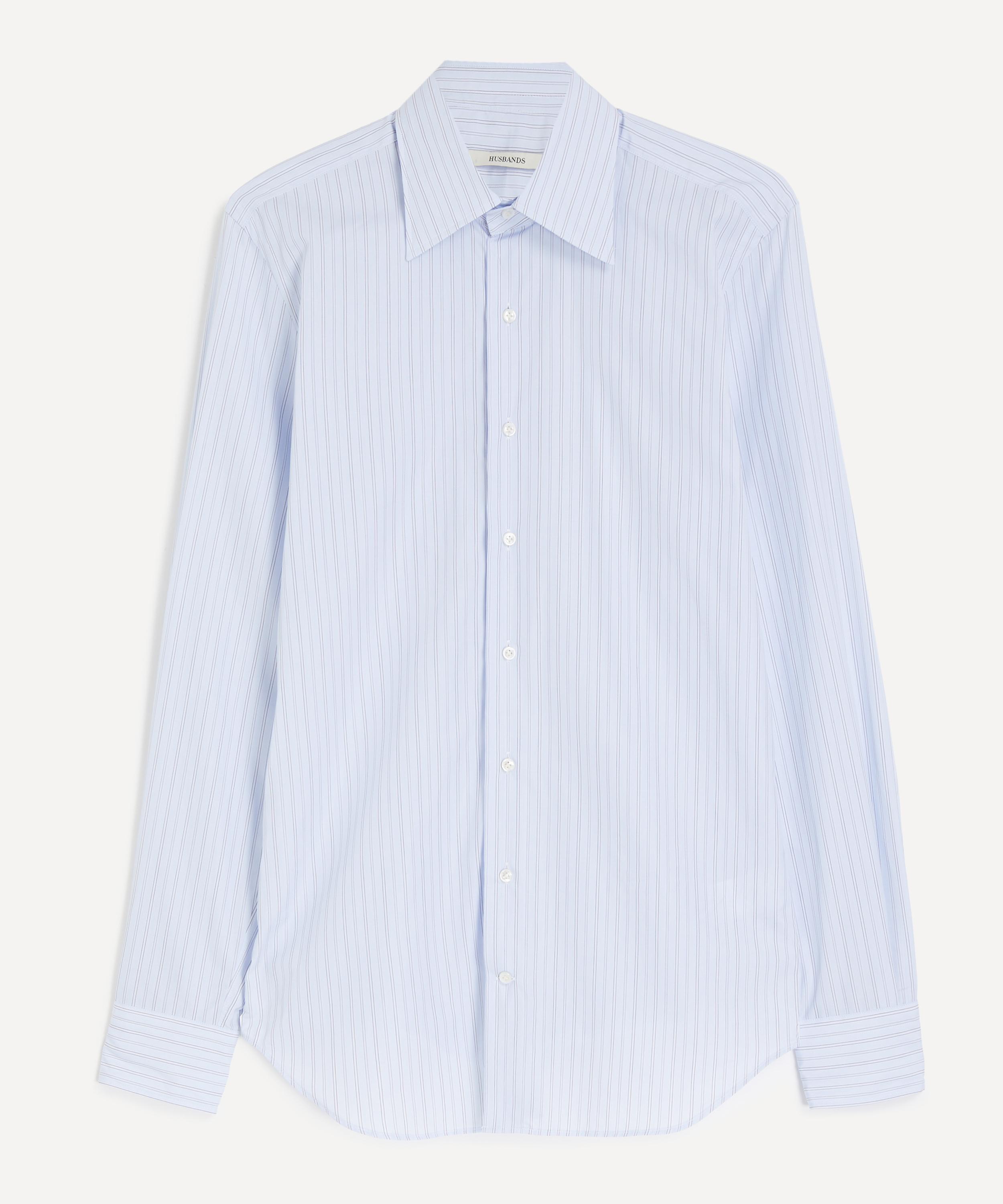 Husbands - Light Blue Stripes Wide Cotton Poplin Shirt