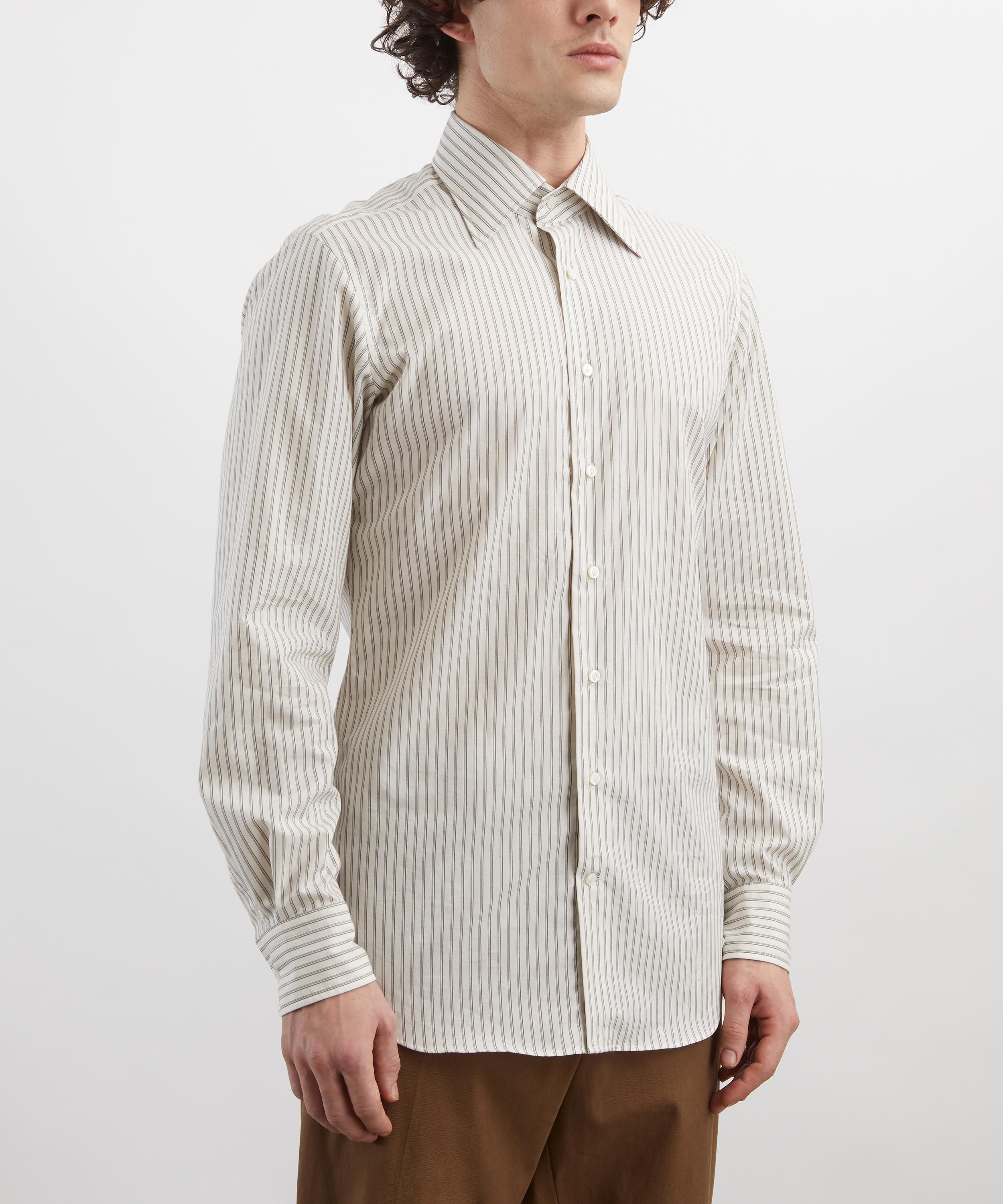 Husbands - Off-White Stripes Wide Cotton Poplin Shirt image number 2