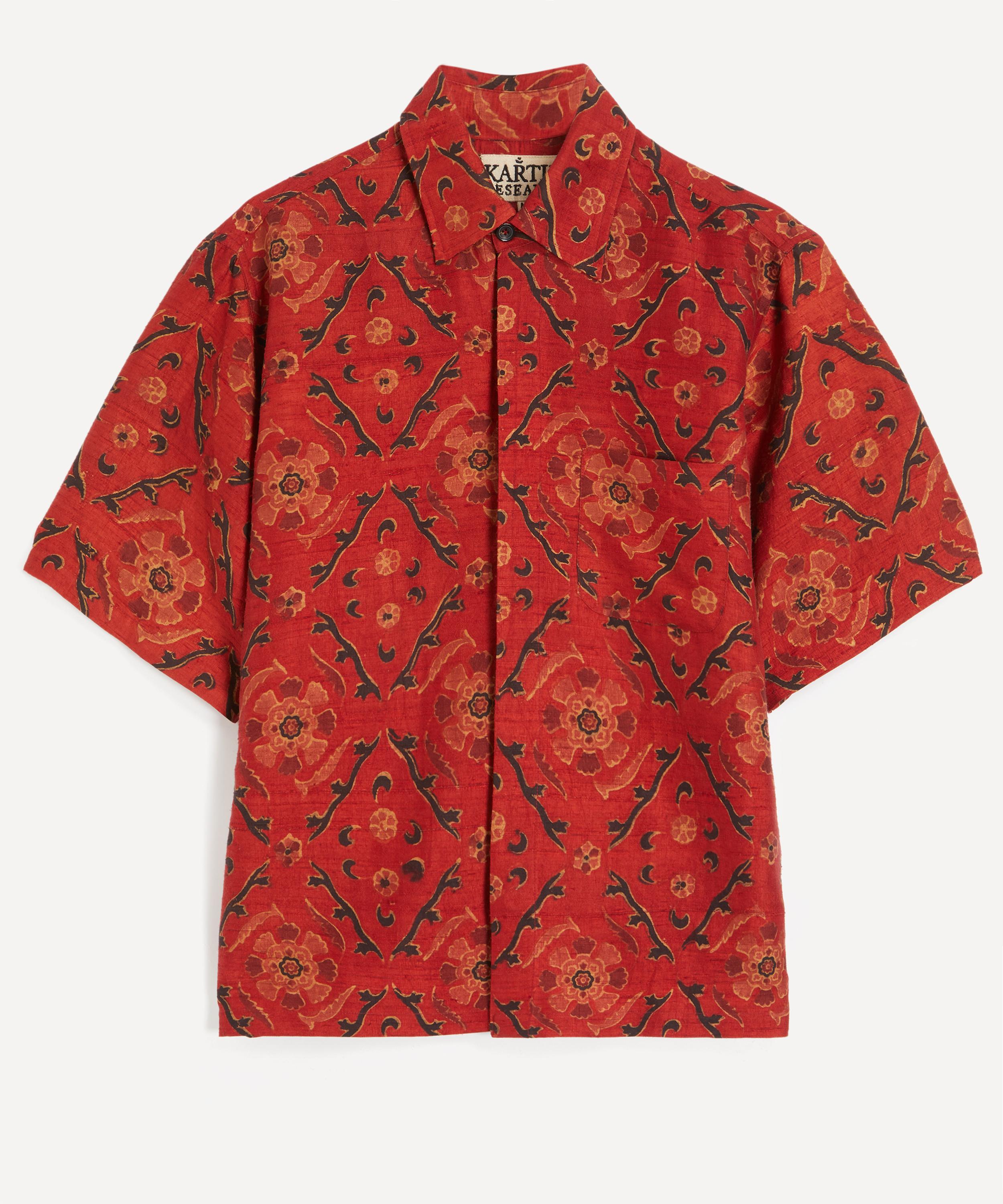 【新品未使用】 KARU KARTIK RESEARCH シルク100%シャツ Kartik Research Silk Block Print Shirt | Liberty