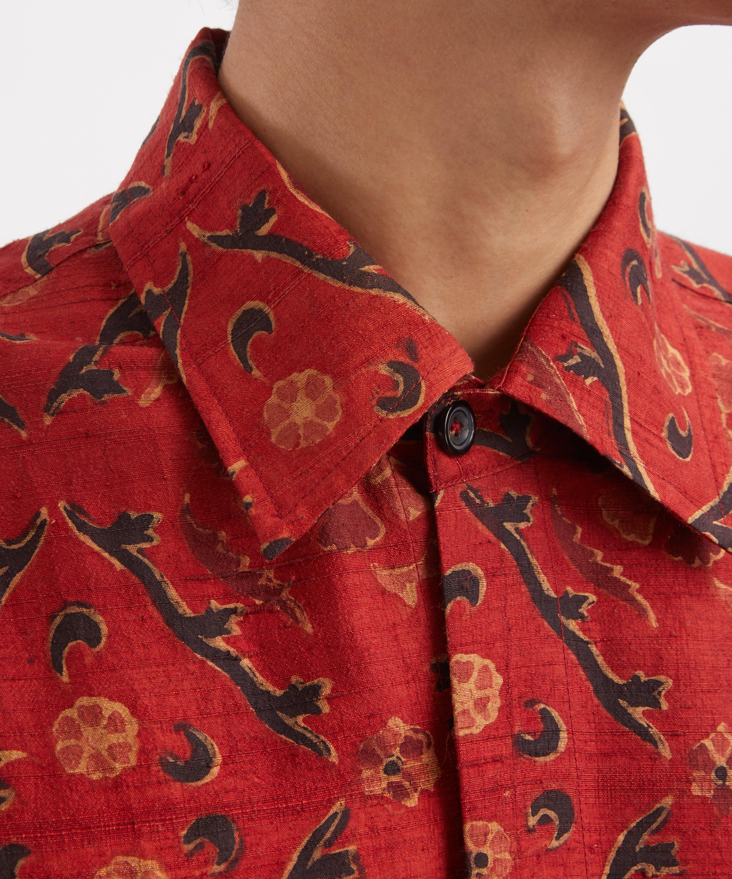 【新品未使用】 KARU KARTIK RESEARCH シルク100%シャツ Kartik Research Silk Block Print Shirt | Liberty