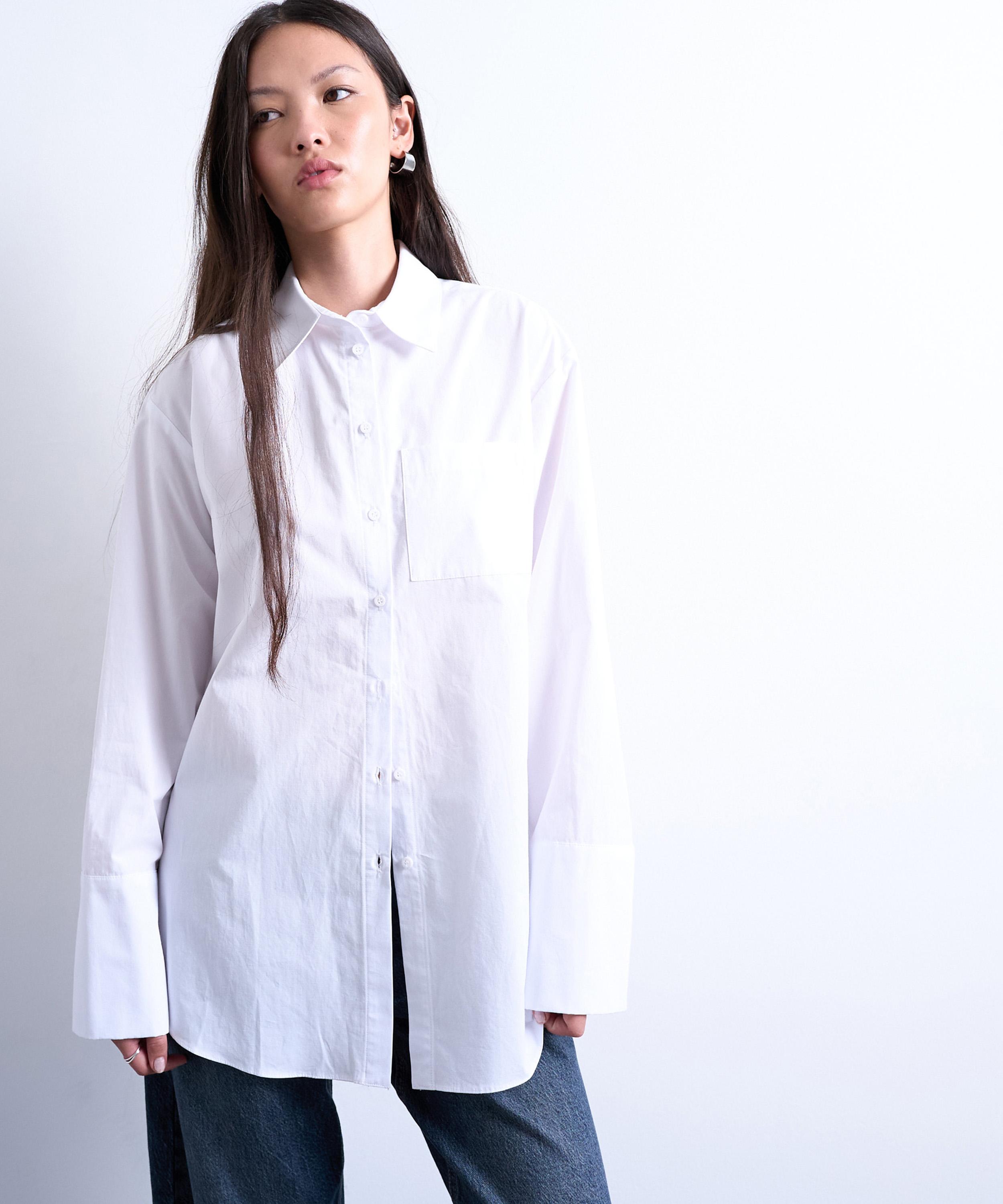 TOPSHOP - White Oversized Cinched Poplin Shirt