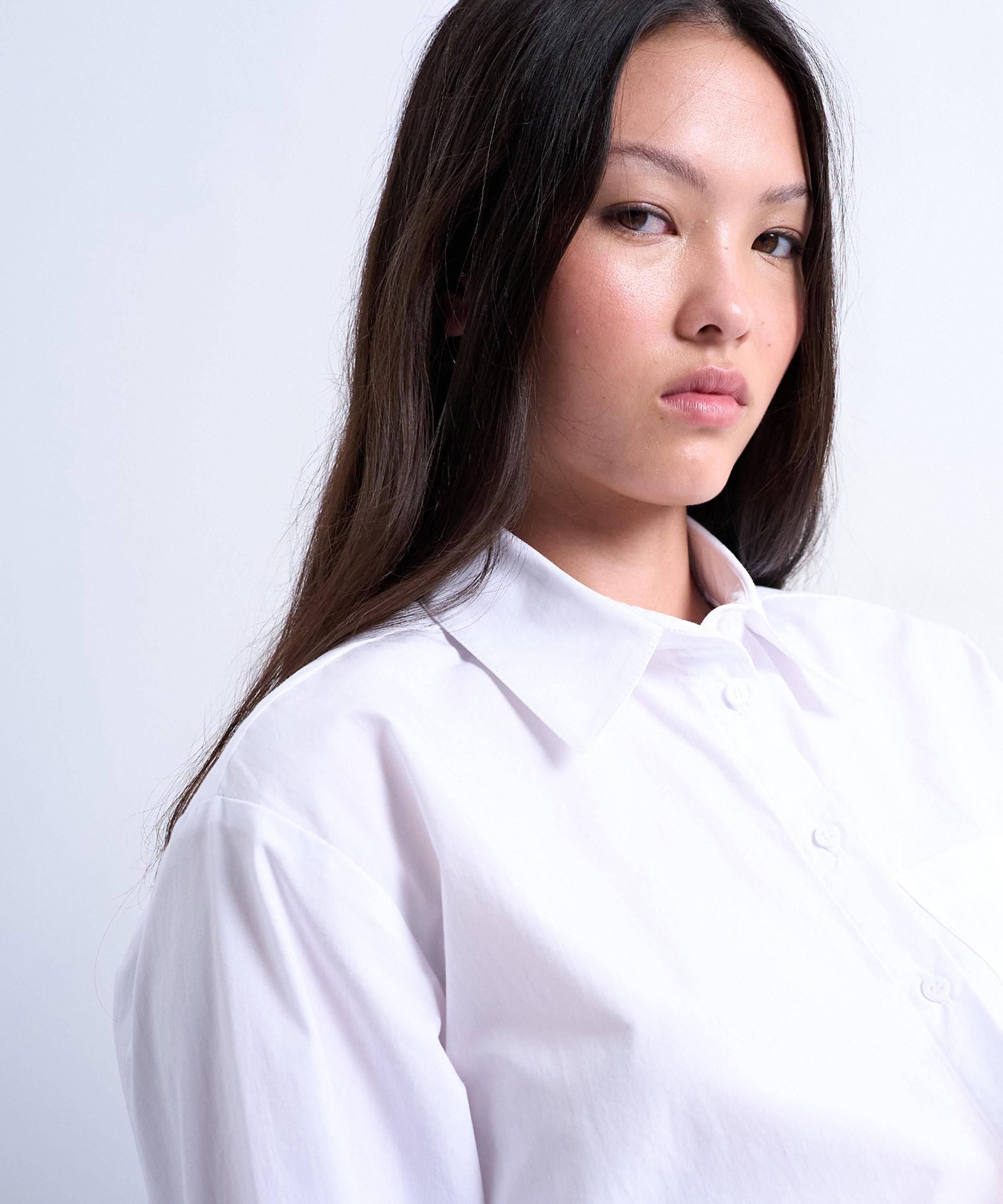 TOPSHOP - White Oversized Cinched Poplin Shirt image number 1