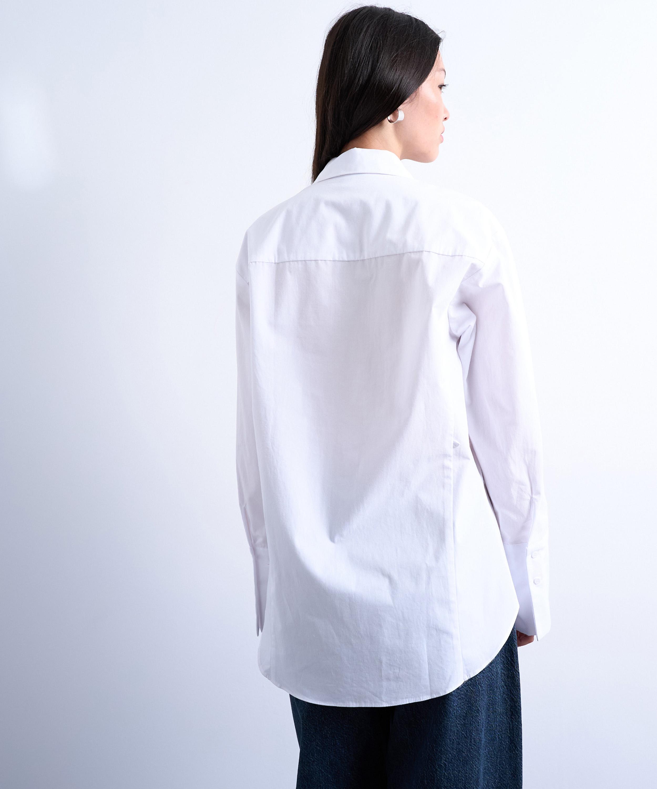 TOPSHOP - White Oversized Cinched Poplin Shirt image number 3