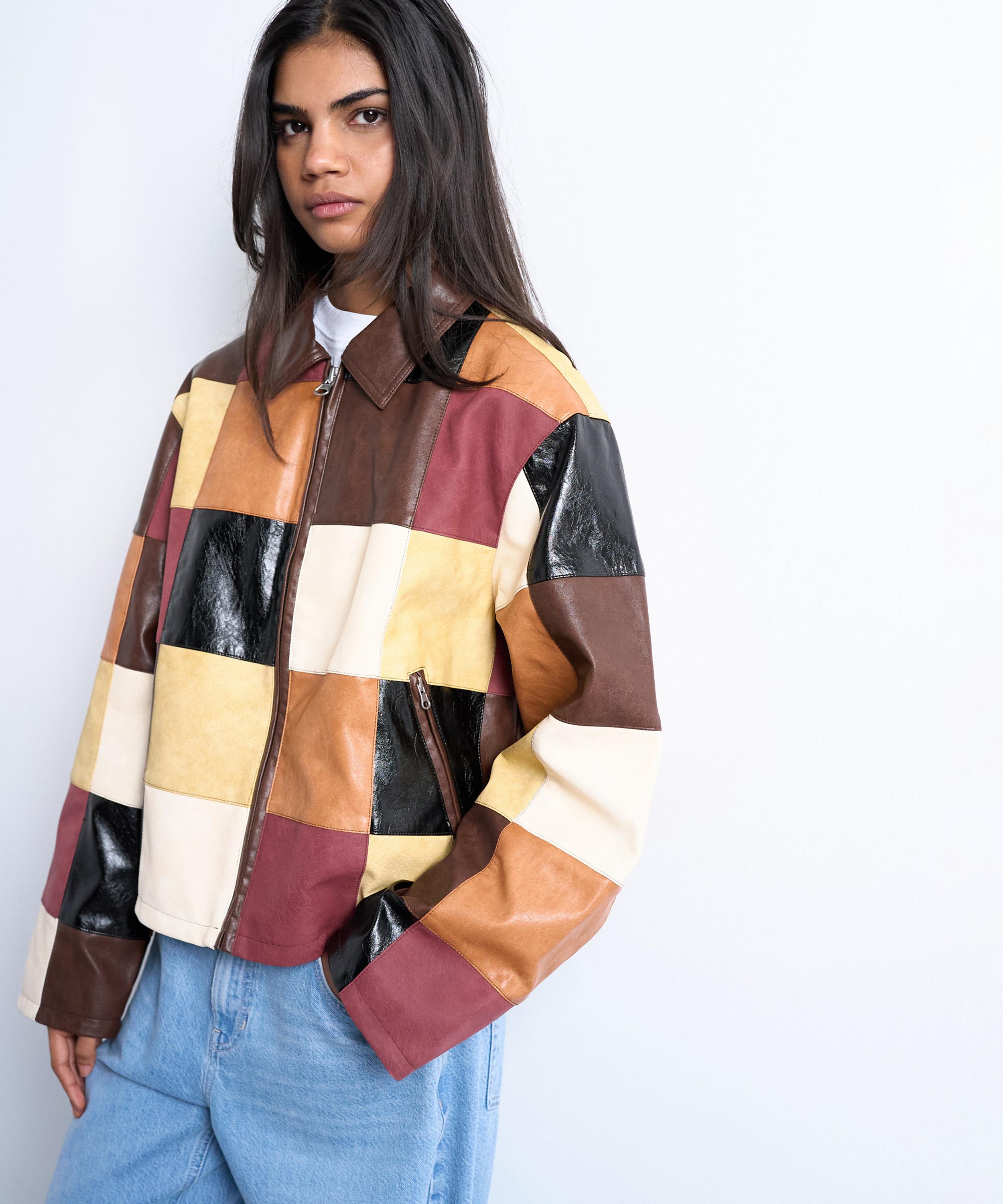 TOPSHOP - Faux Leather Patchwork Zip Jacket image number 0