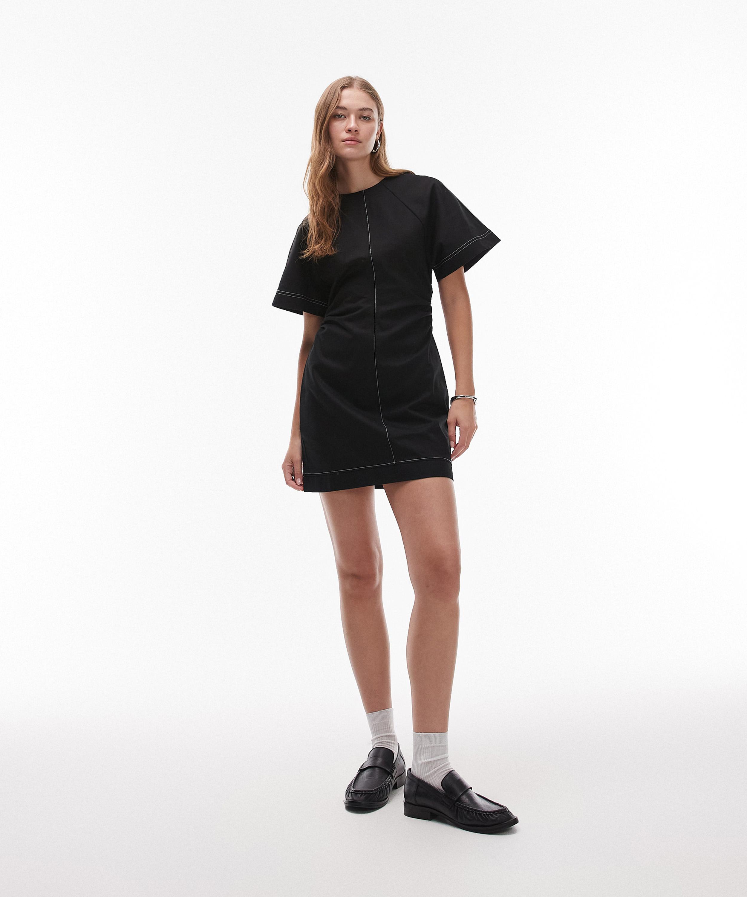 TOPSHOP - Heavy Twill Contrast Stitch Short-Sleeve Mini Dress
