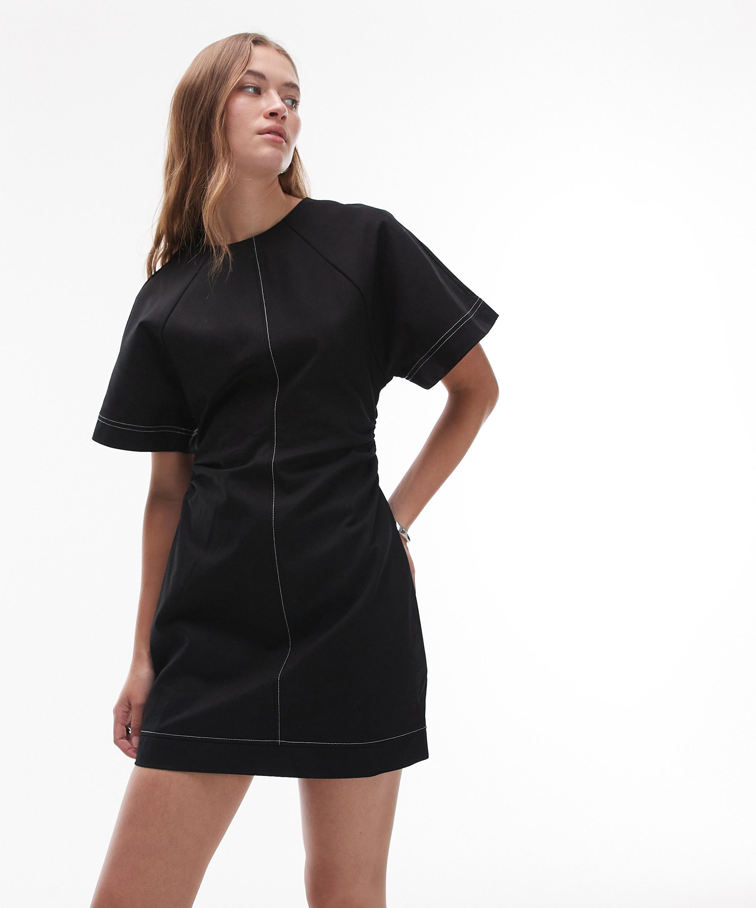 TOPSHOP - Heavy Twill Contrast Stitch Short-Sleeve Mini Dress image number 1