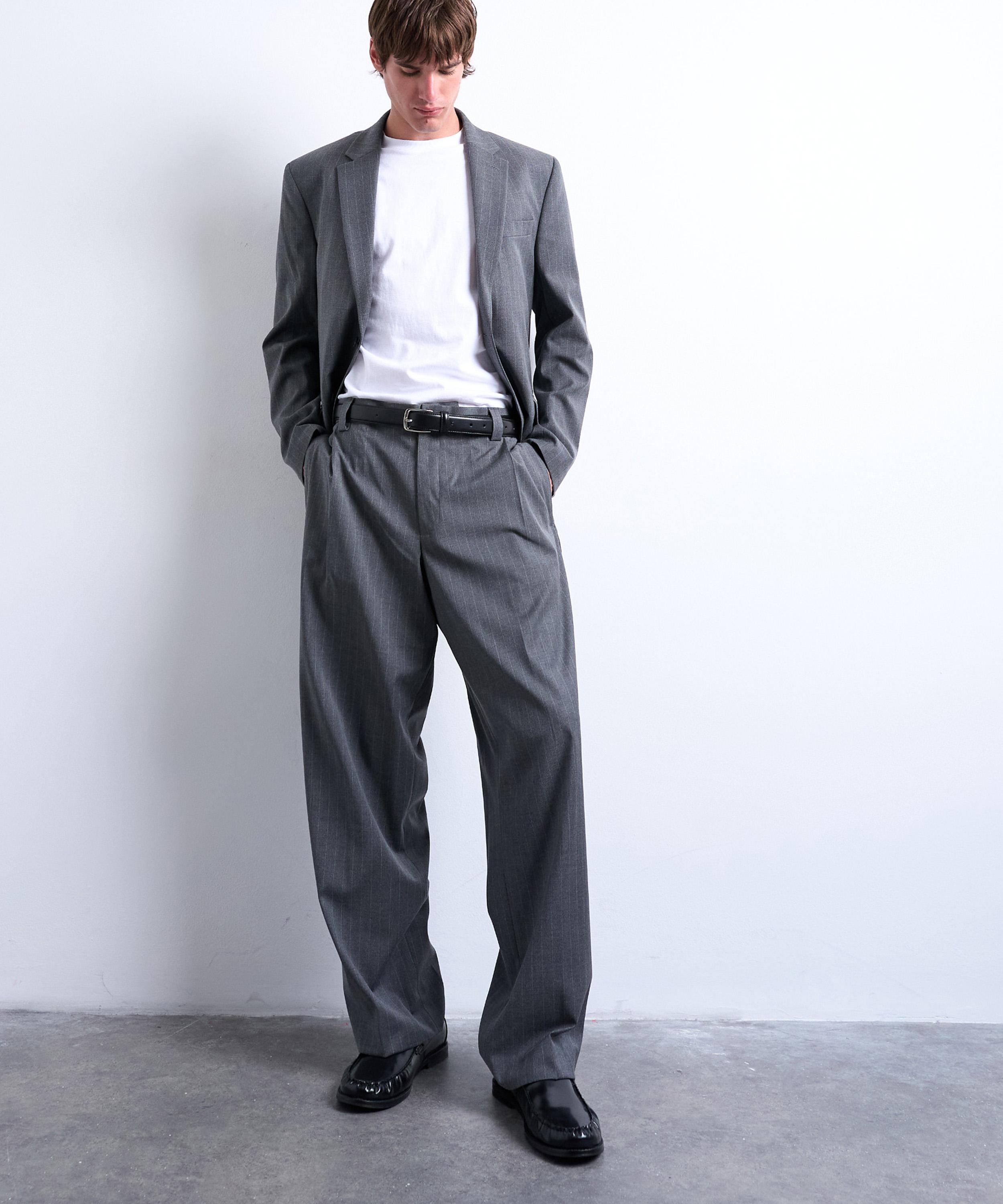 TOPMAN - Charcoal Pinstripe Straight Suit Trousers image number 0