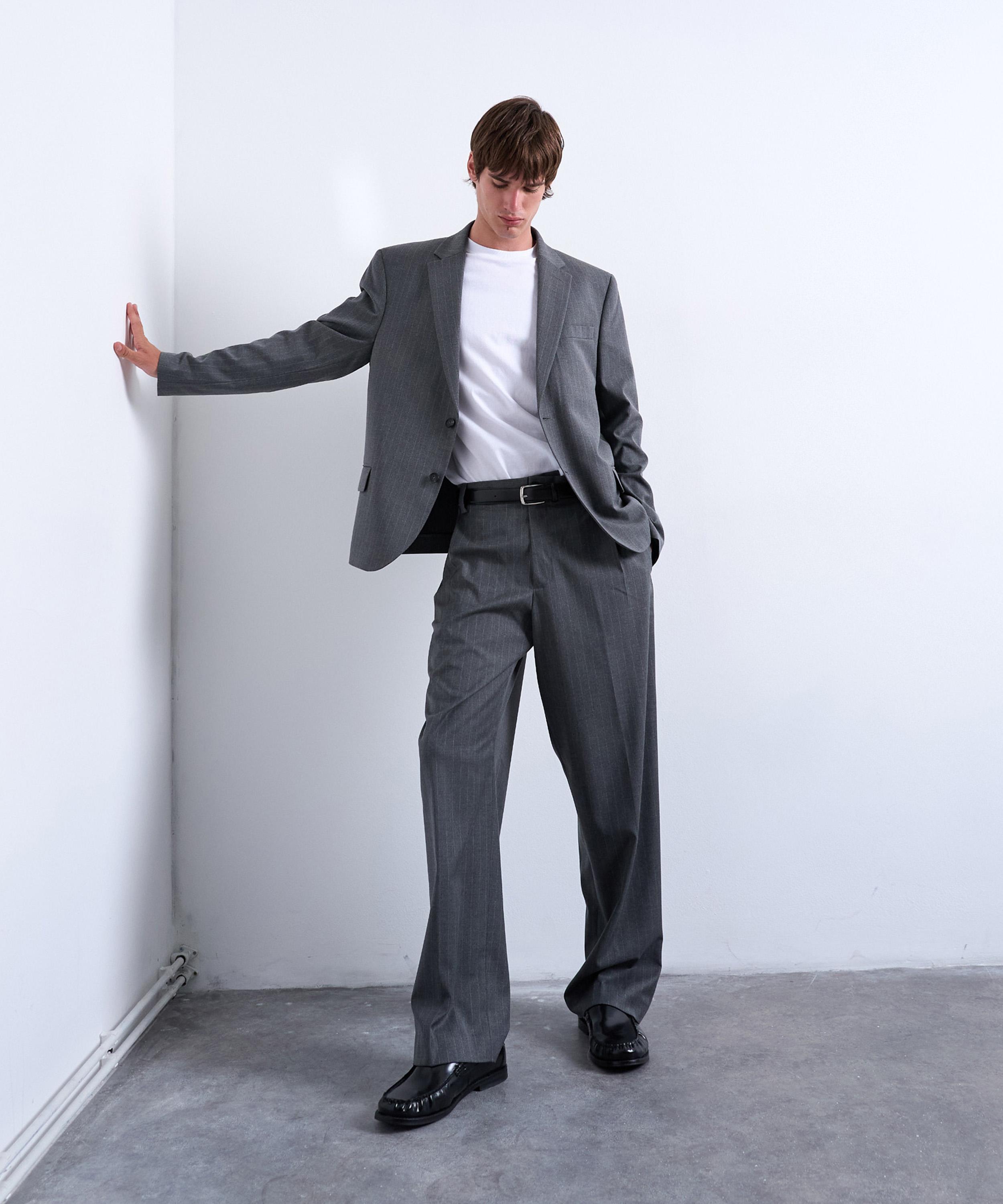 TOPMAN - Charcoal Pinstripe Straight Suit Trousers image number 1