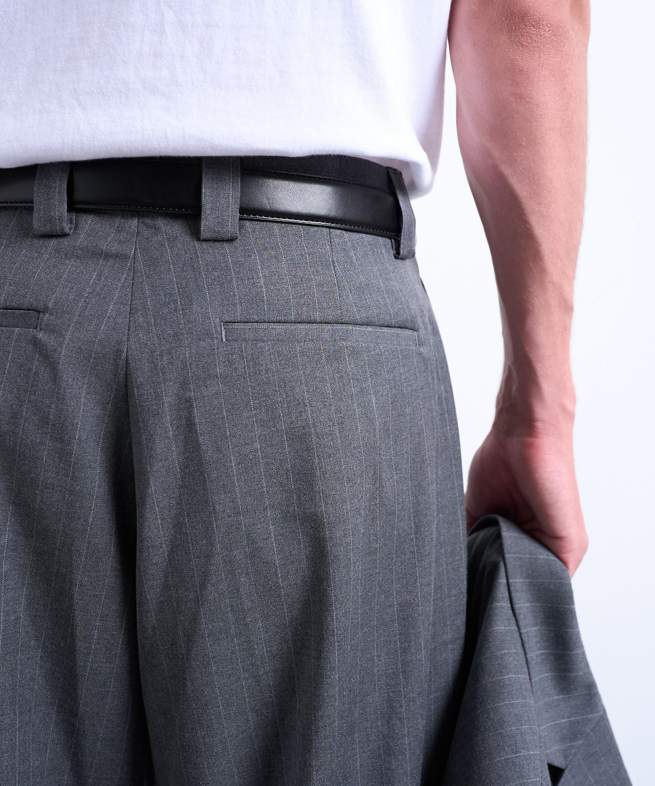 TOPMAN - Charcoal Pinstripe Straight Suit Trousers image number 3
