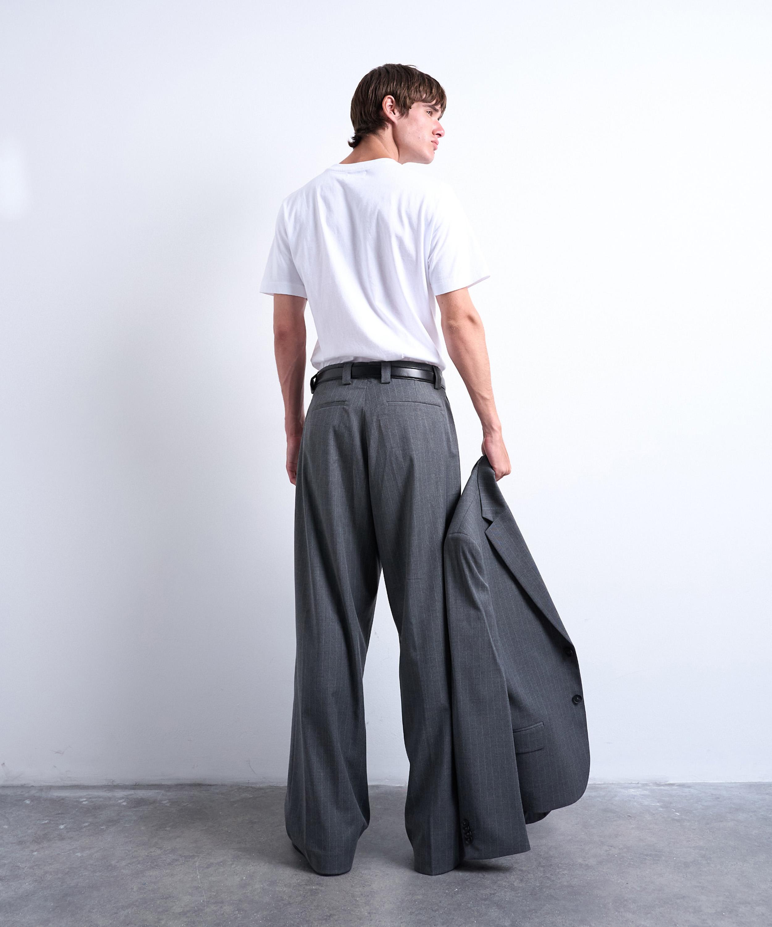 TOPMAN - Charcoal Pinstripe Straight Suit Trousers image number 4