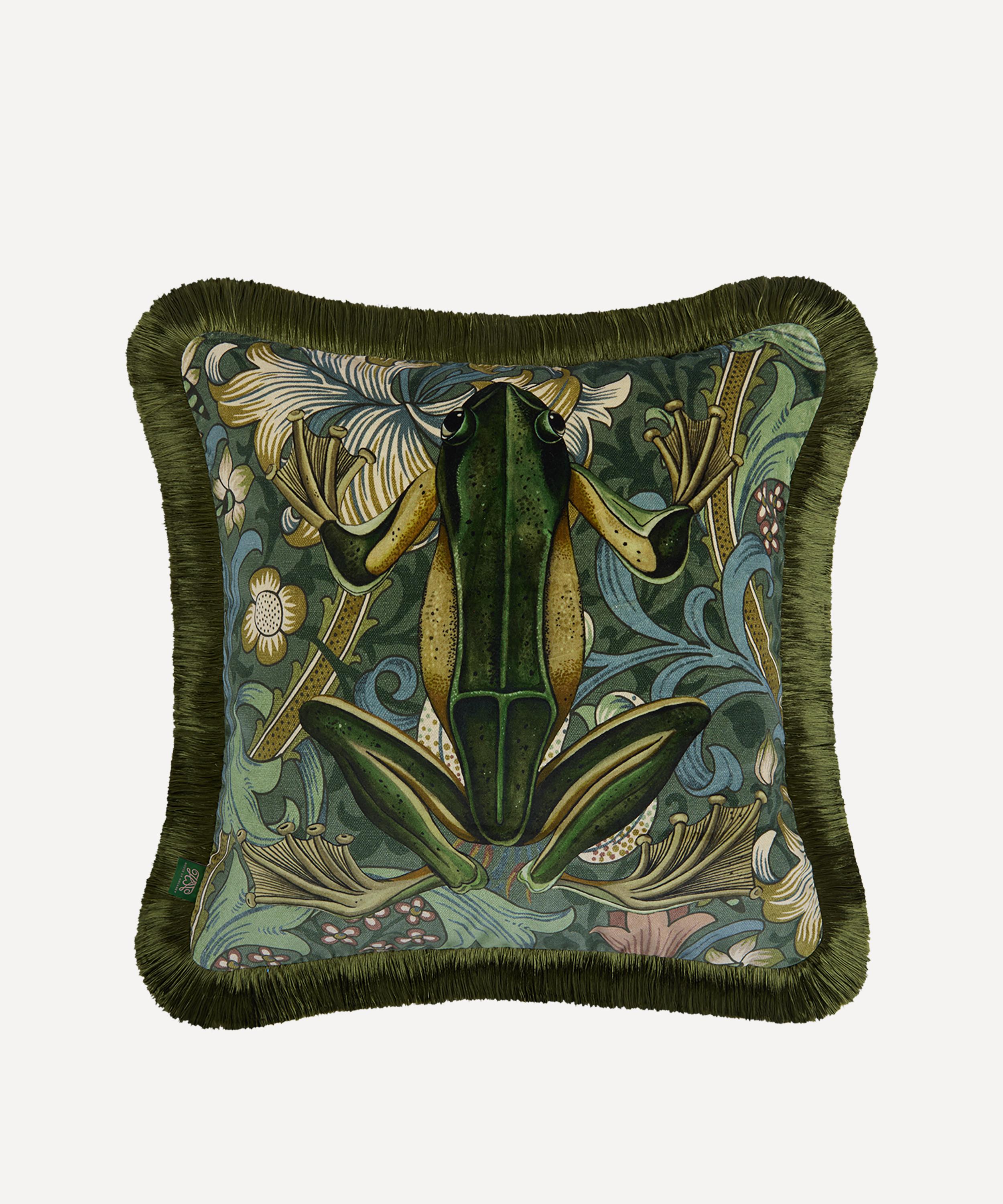 House of Hackney - Golden Lily Amphibia Velvet Fringed Cushion image number 0