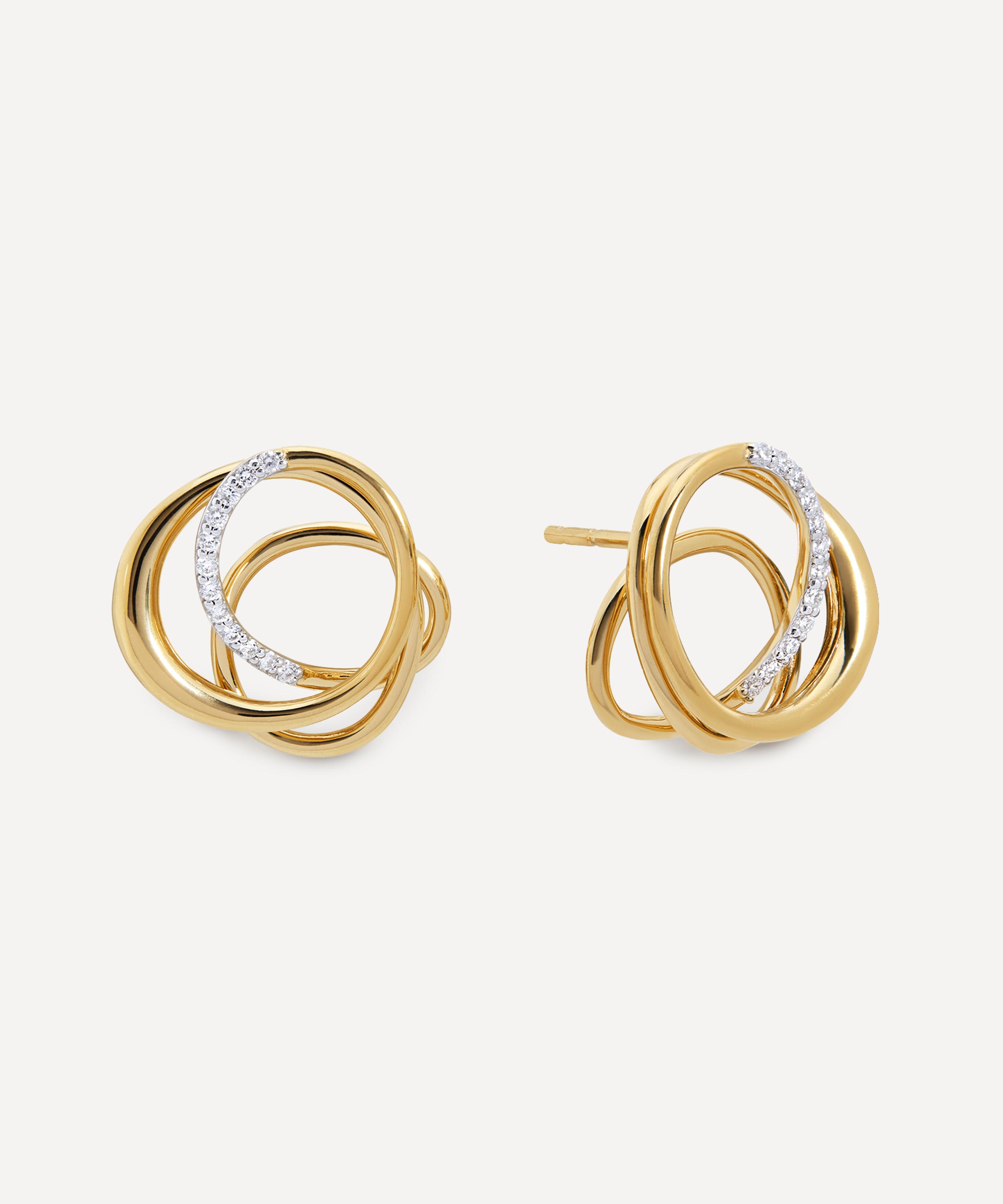 Monica Vinader - 18ct Gold-Plated Vermeil Silver Nura Wrap Pave Diamond Stud Earrings image number 0