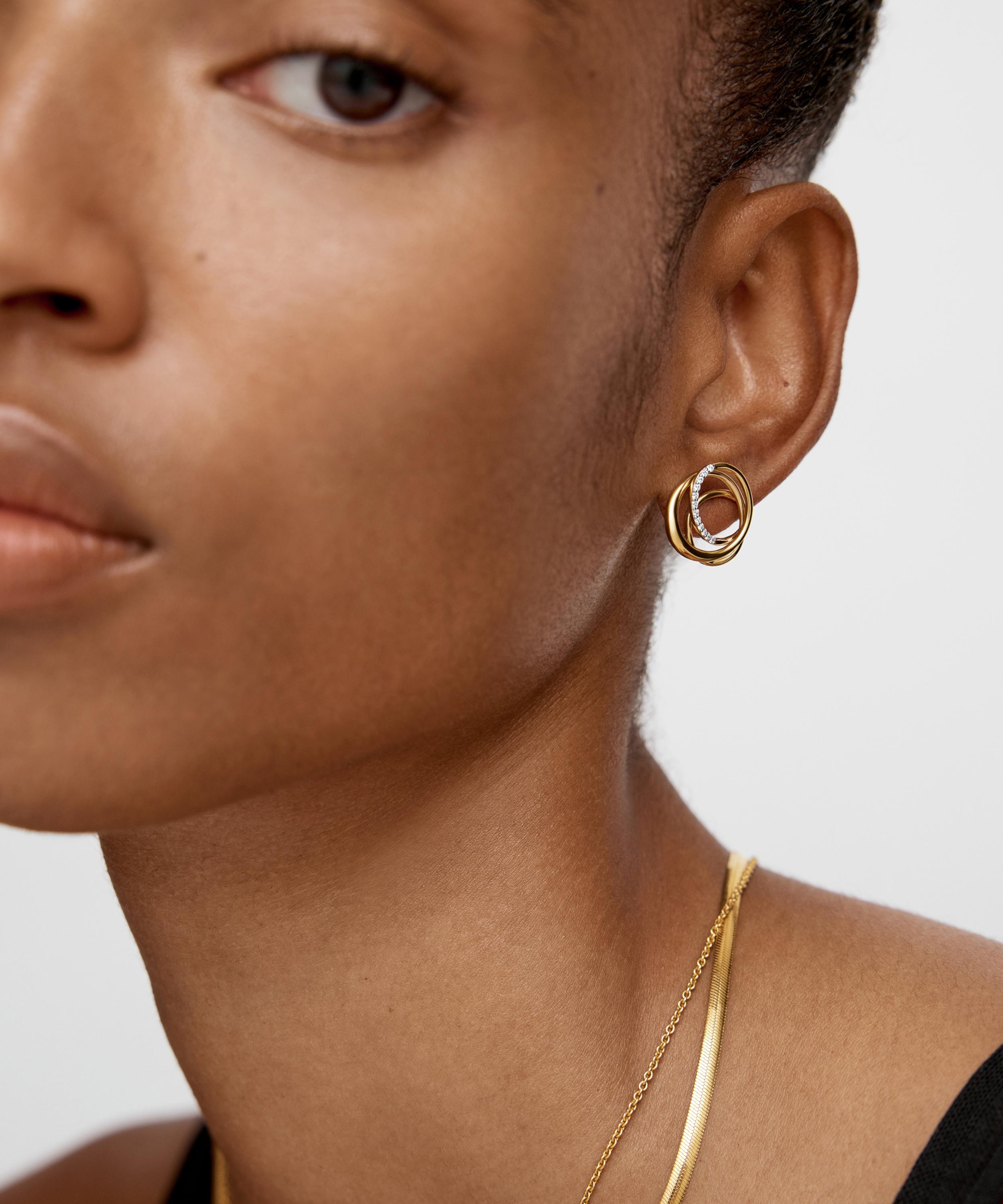 Monica Vinader - 18ct Gold-Plated Vermeil Silver Nura Wrap Pave Diamond Stud Earrings image number 1
