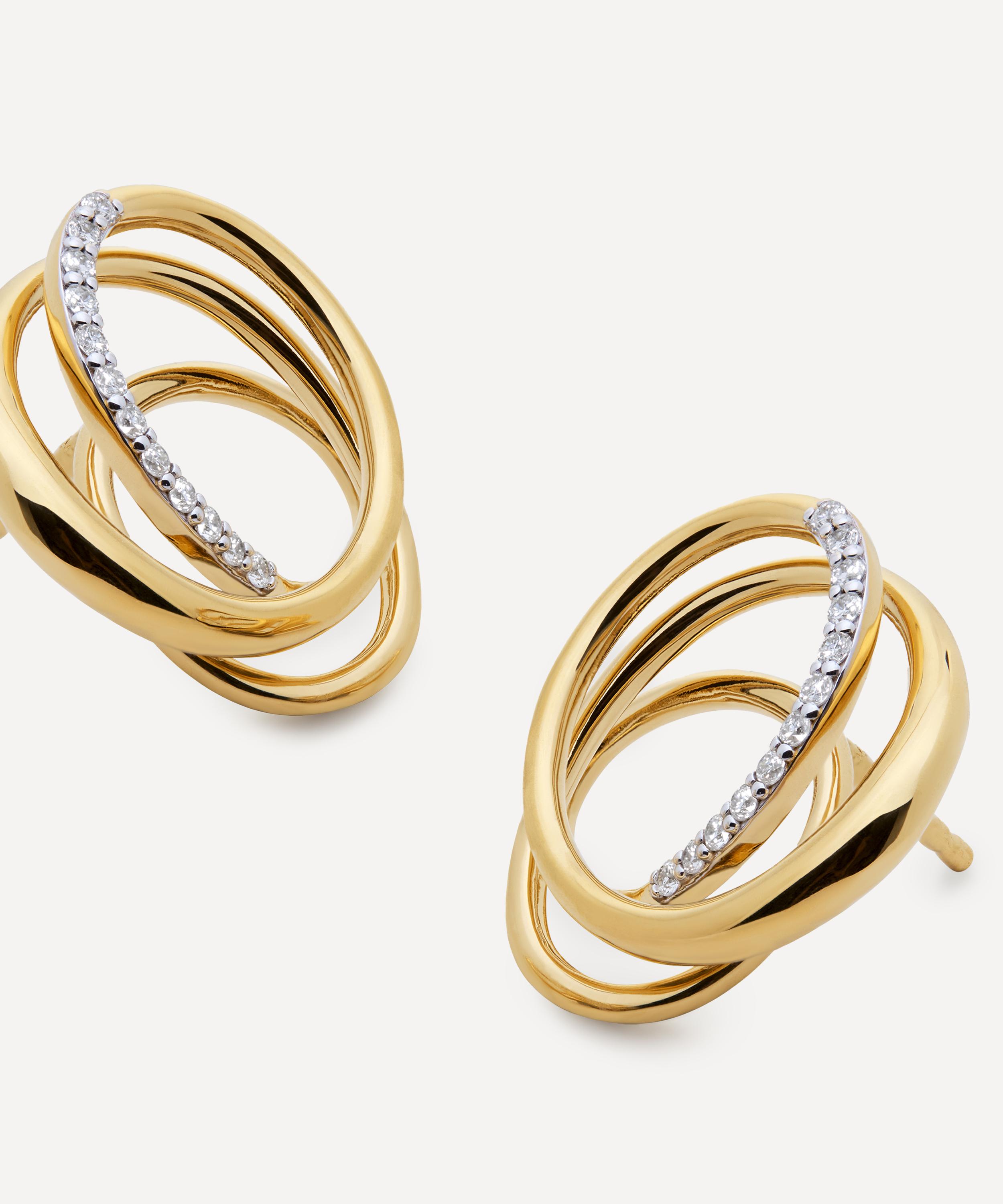 Monica Vinader - 18ct Gold-Plated Vermeil Silver Nura Wrap Pave Diamond Stud Earrings image number 2