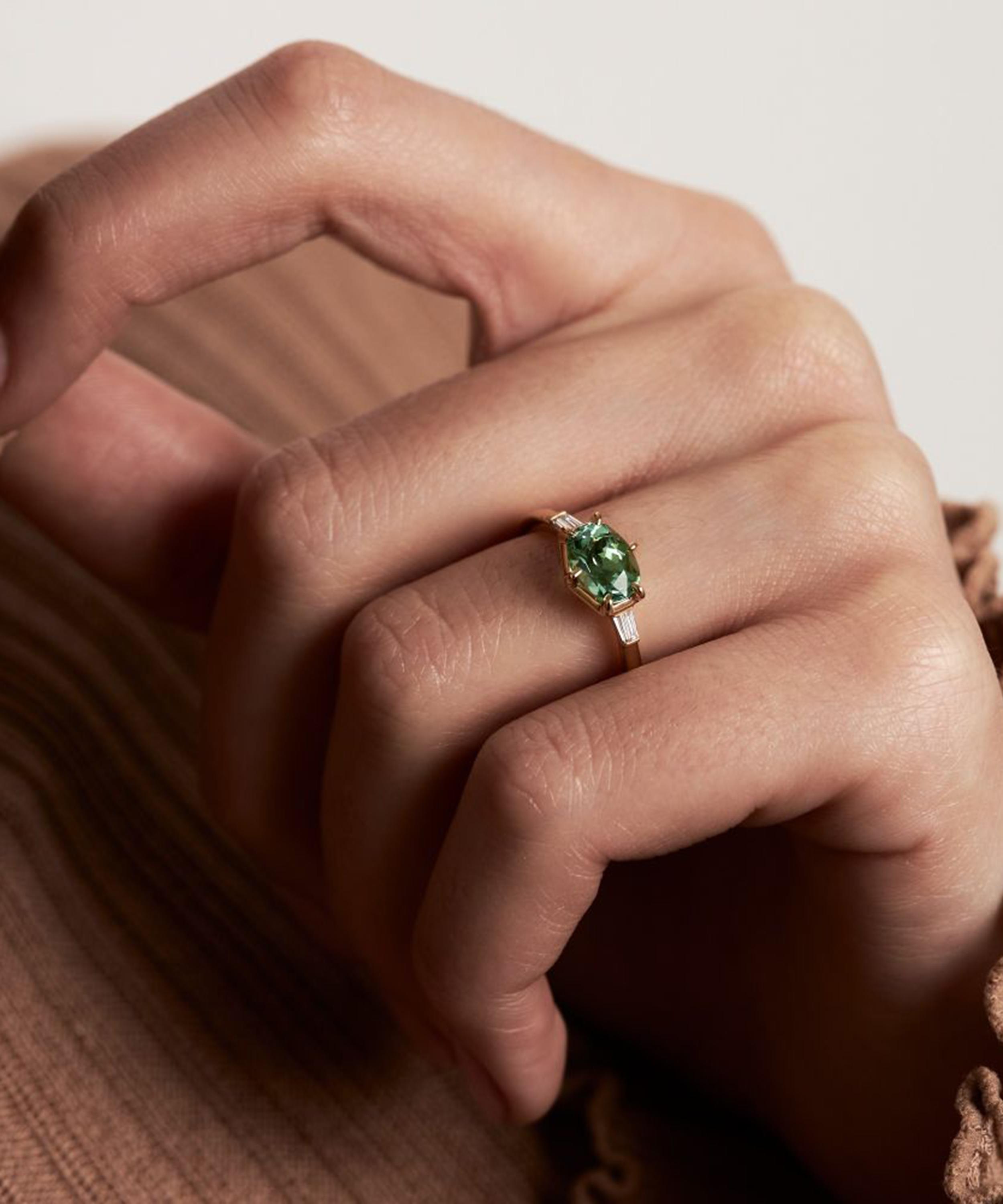 Dinny Hall - 18ct Gold Jenna Green Tourmaline and Diamond Ring image number 1